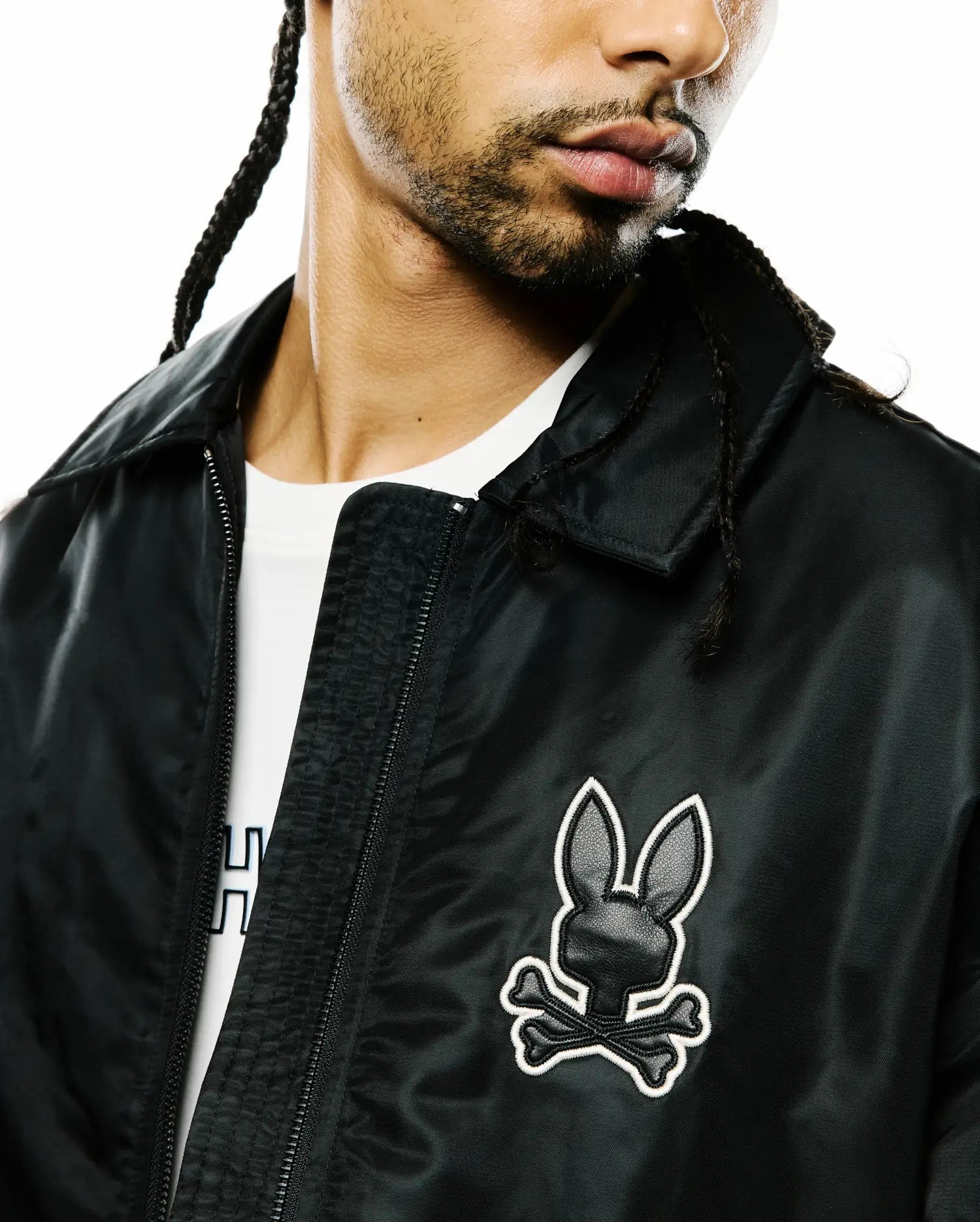 Psycho Bunny Jackets Men's Nathaniel Satin Coach Jacket MO1100068 giacca nera in raso