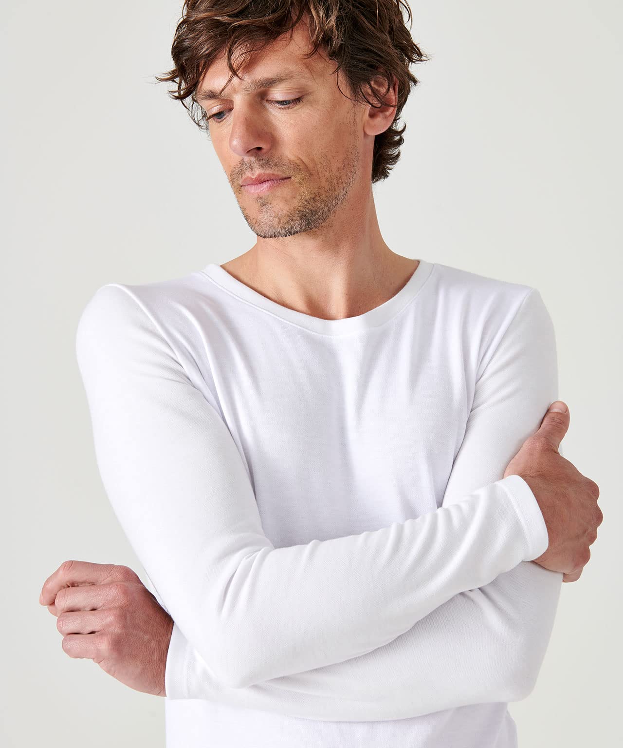 Damart Prêt-à-porter Tee Shirt Manches Longues maglia uomo bianca S double face