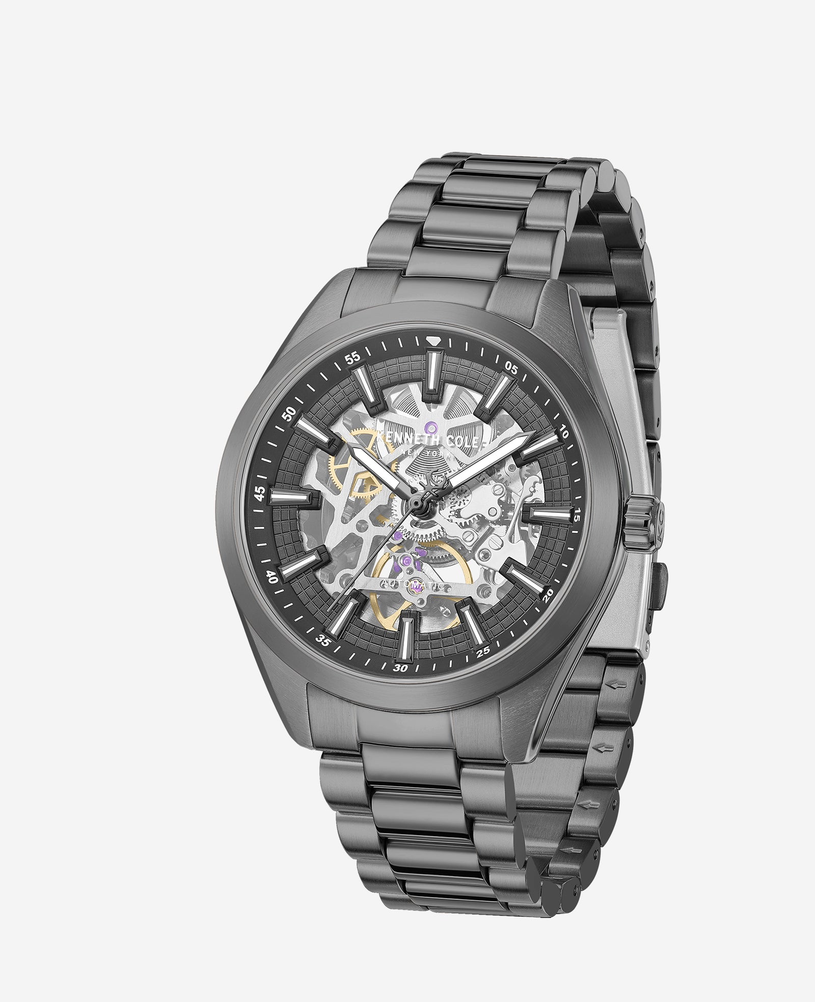 Kenneth Cole Reaction Watches Skeleton Automatic Bracelet Watch Orologio Uomo Grigio 5 ATM