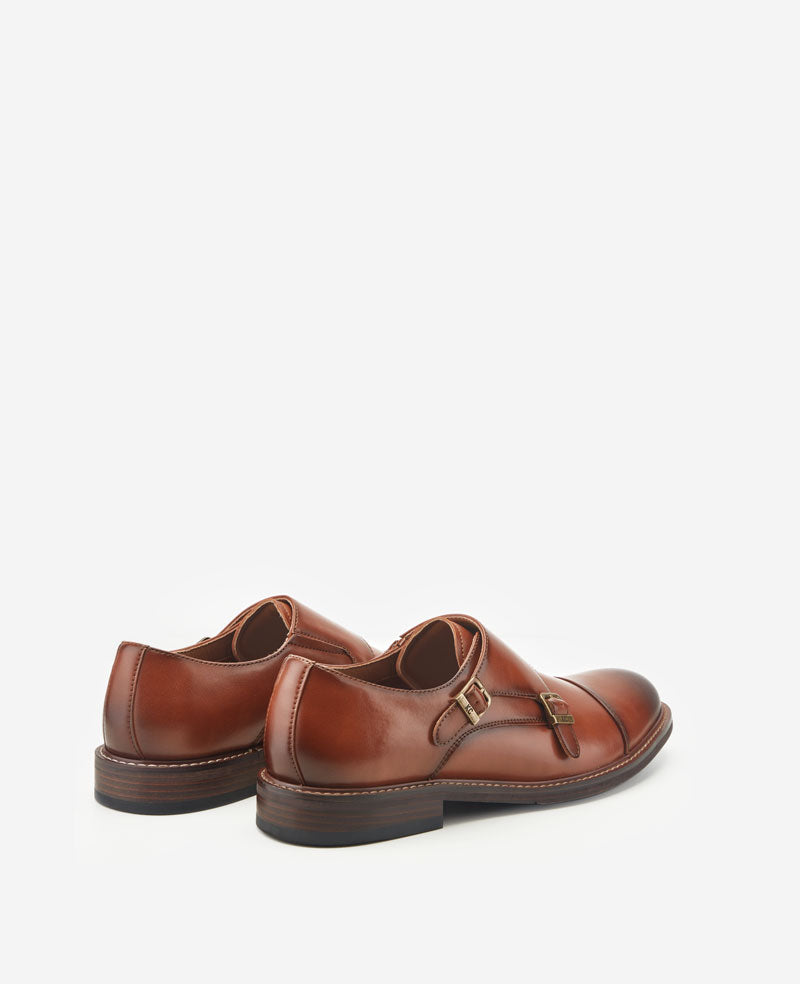 Kenneth Cole Reaction Leland Monk Strap Cap Toe Oxford scarpe tan 7M con plantare removibile