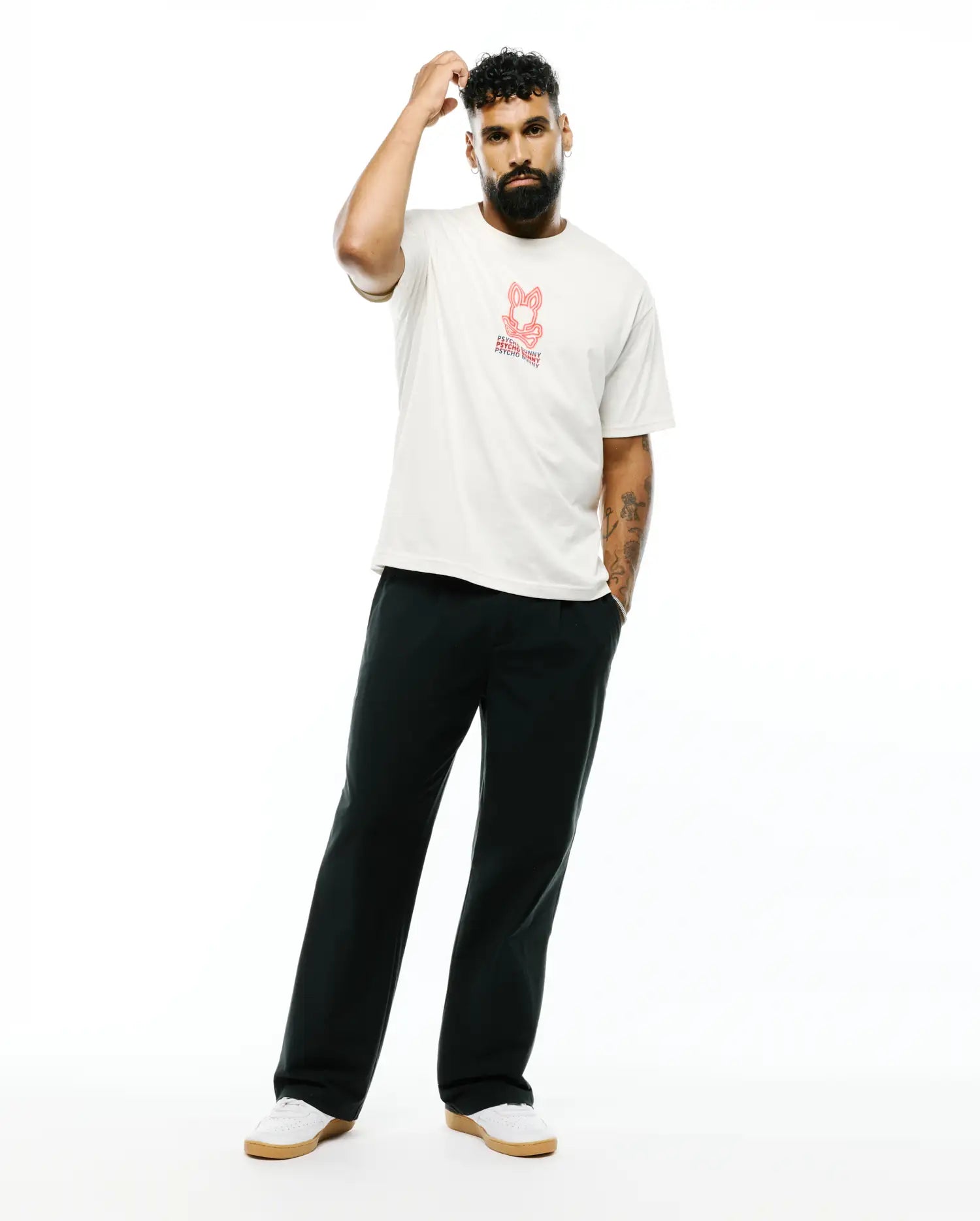 Psycho Bunny Men's Tees Alex Pima Cotton Back Graphic Tee MT0200372 maglietta ecru