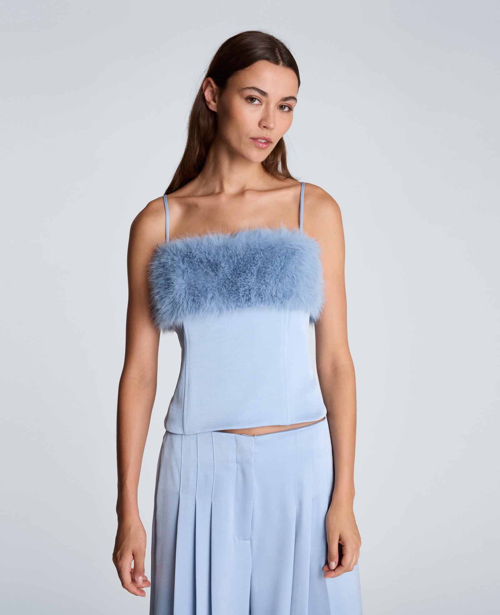 Kenneth Cole Reaction Clothing Fur Paneled Bustier bustier blu Sereno con inserti in pelliccia sintetica