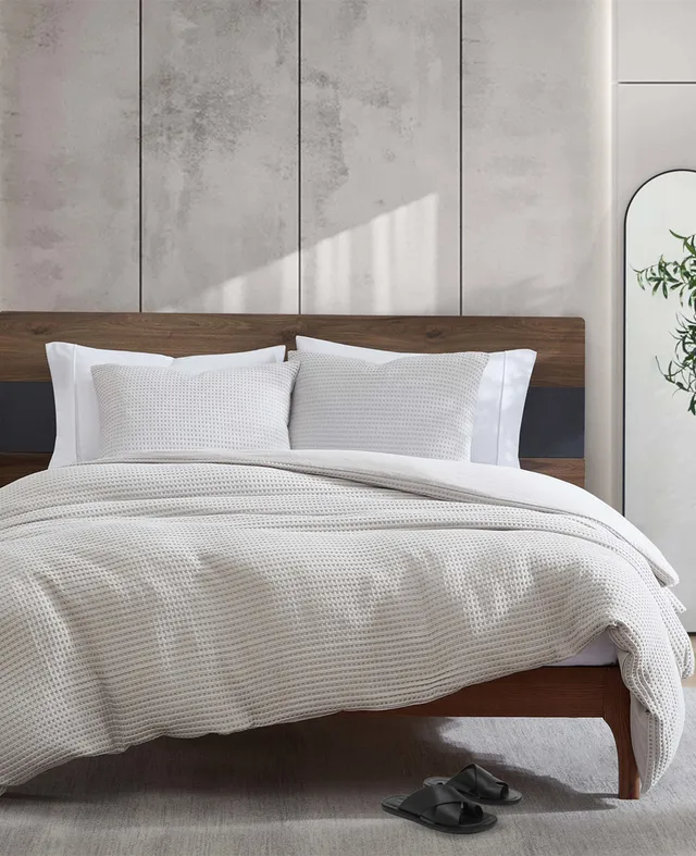 Kenneth Cole Reaction Home & Bedding Reversible Solid Grey Waffle Comforter Set copriletto grigio F/Q