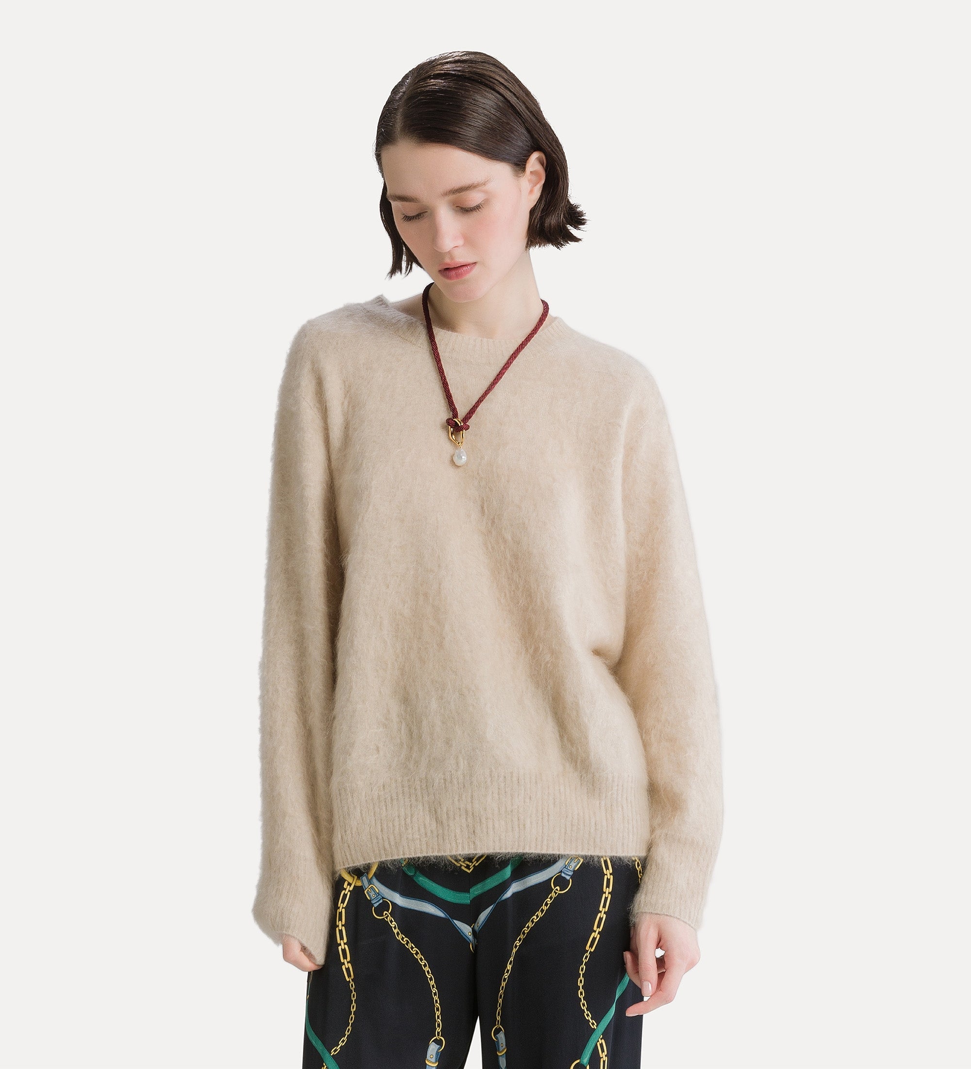 Forte maglieria cashmere crew-neck jumper maglione ecru cashmere puro