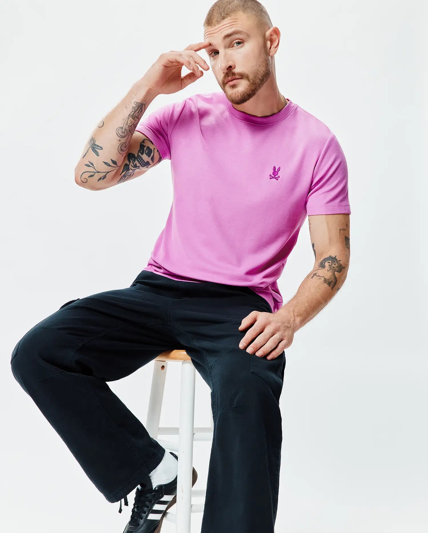 Psycho Bunny Men's Tees Taylor Pique Tee MT0200436 maglietta rosa regular