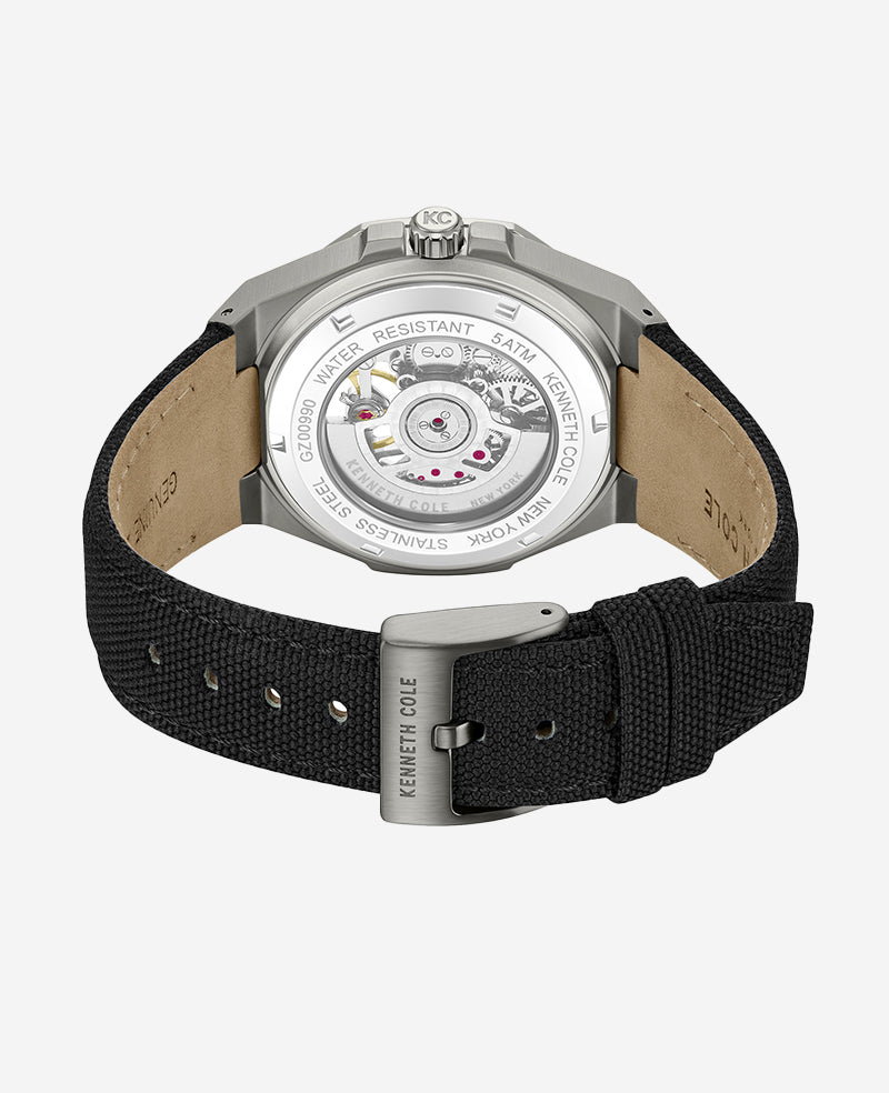 Kenneth Cole Reaction Watches Skeleton Automatic Nylon Strap Watch orologio Gunmetal automatico