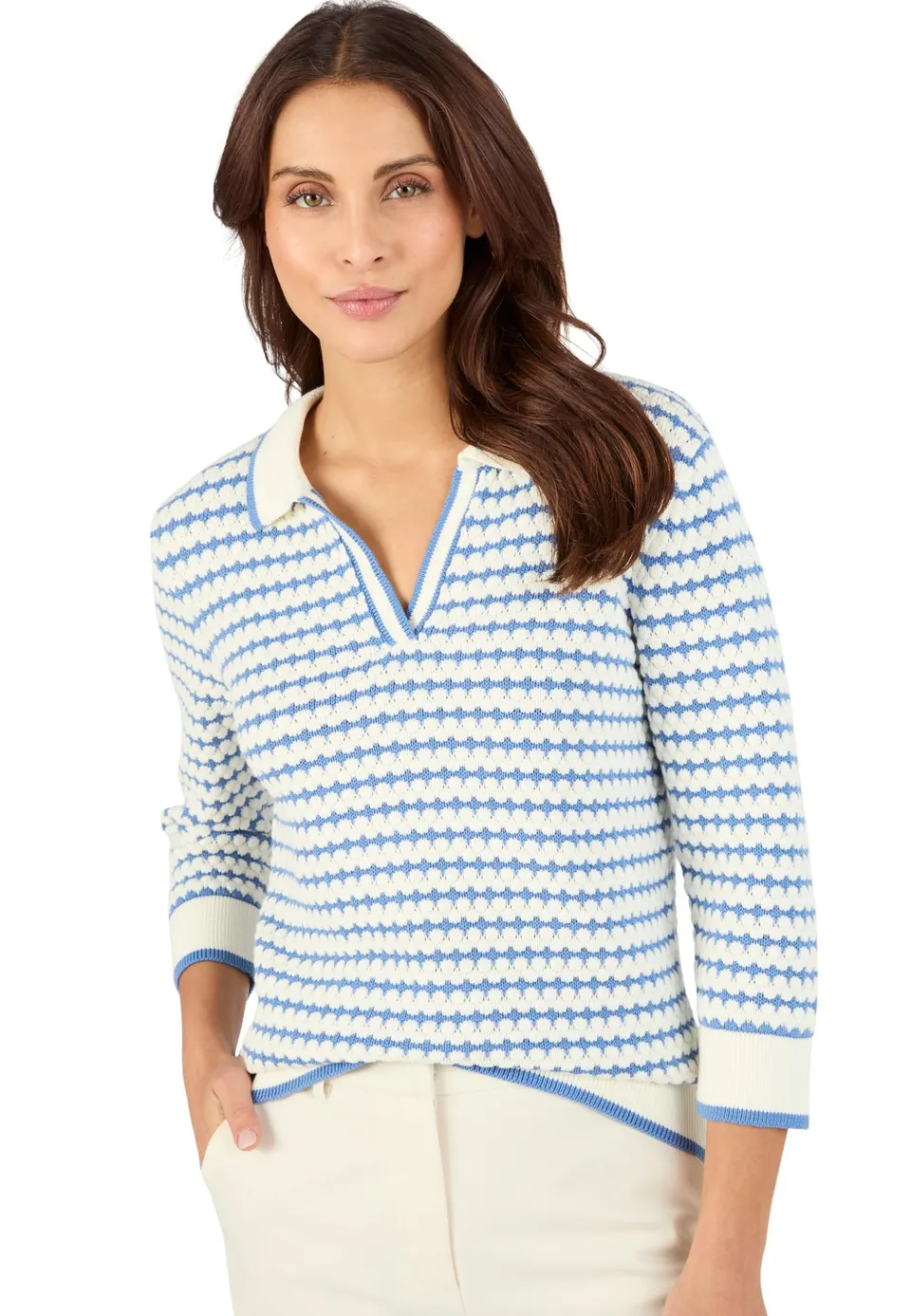 Damart Prêt-à-porter Maglione Collo a Polo a Righe maglione in cotone