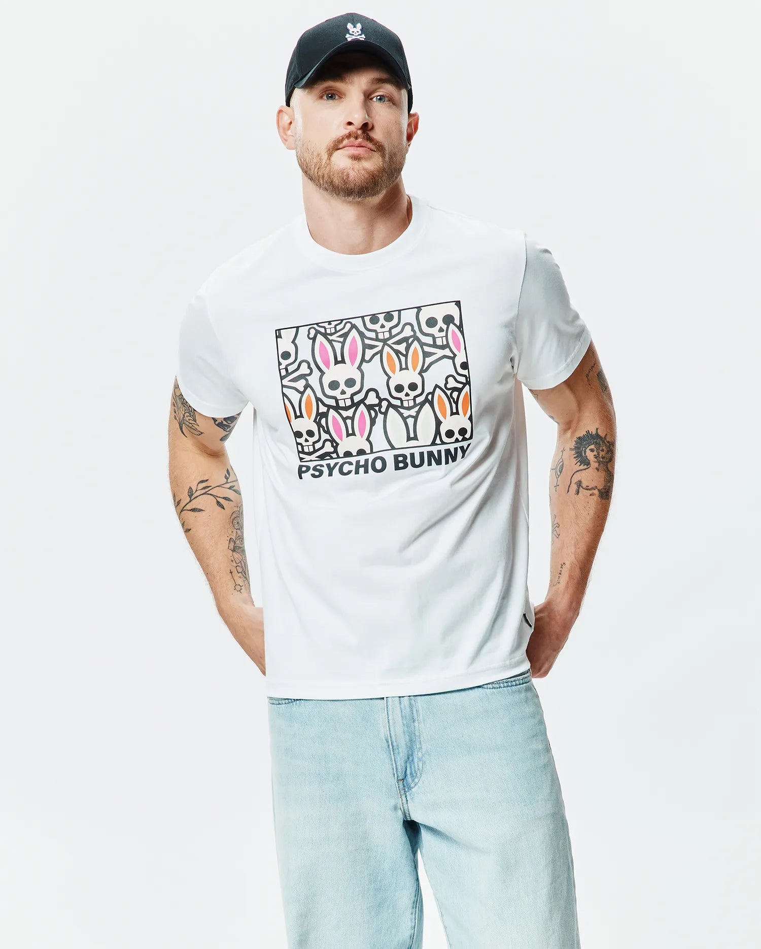 Psycho Bunny Men's Tees Byron Graphic Tee maglietta bianca cotone Pima