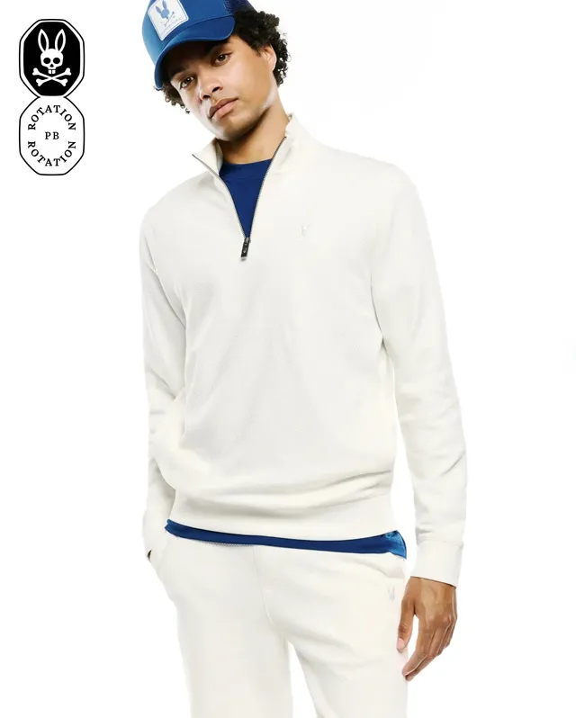 Psycho Bunny Men's Sweatshirts & Hoodies Marc Quarter-Zip Sweatshirt MT0500245 felpa ecru