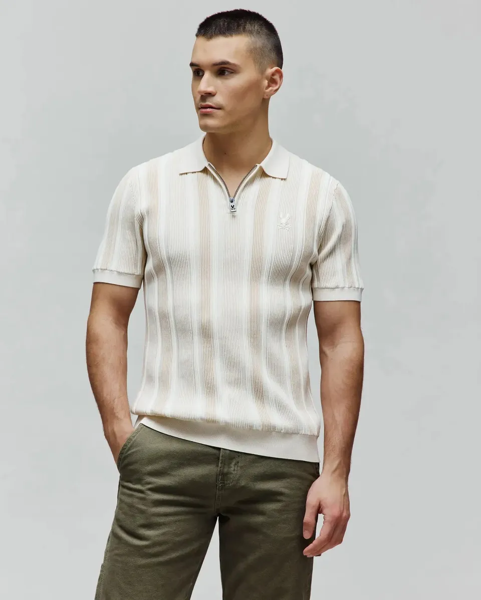 Psycho Bunny Men's Polos Cliff Knit Zip Polo MT0100210 polo uomo beige