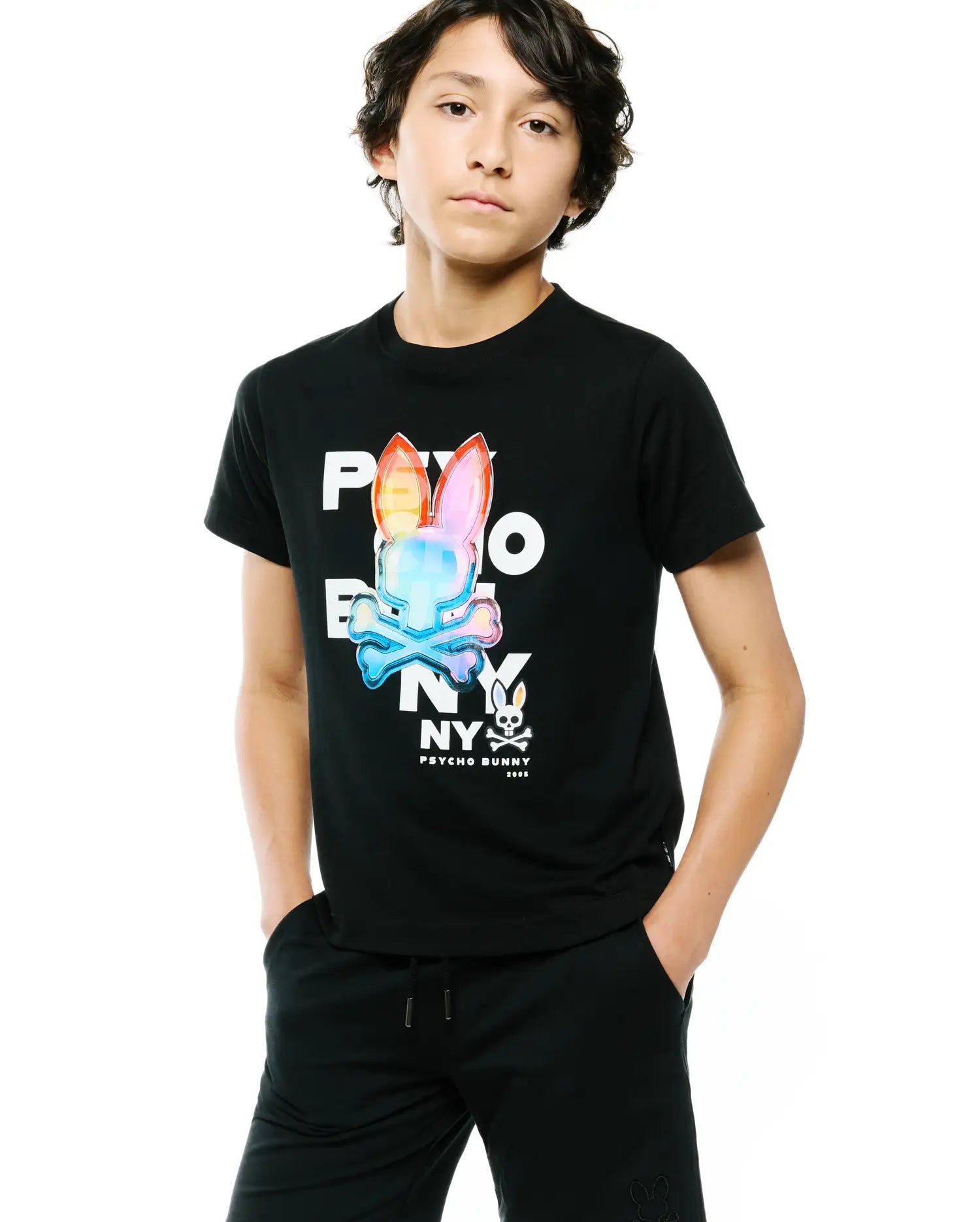 Psycho Bunny Kids Tees KIDS KENJI GRAPHIC TEE KT0200315 maglietta nera in cotone Pima
