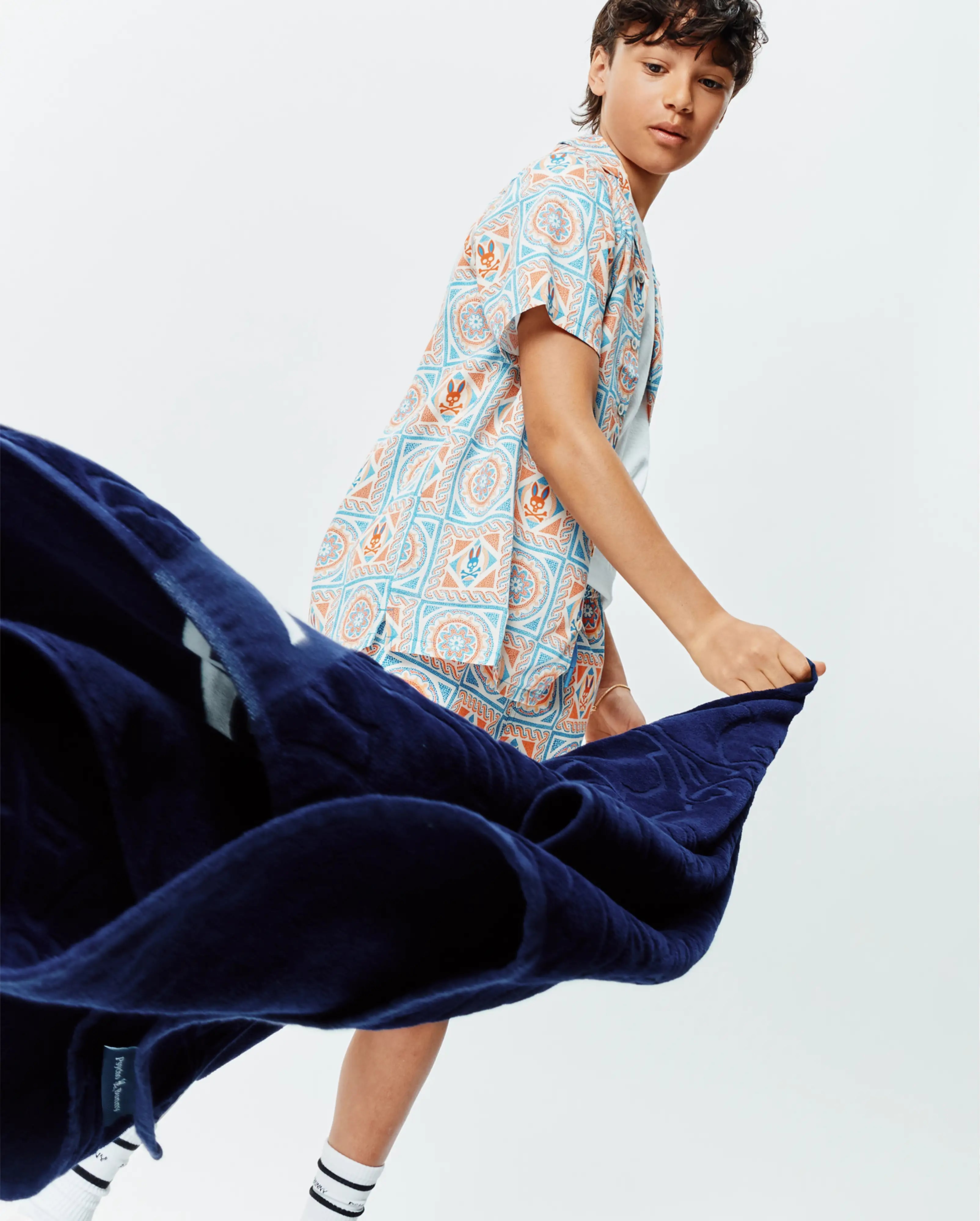 Psycho Bunny Kids Tees Frank Tencel Shirt camicia blu a maniche corte