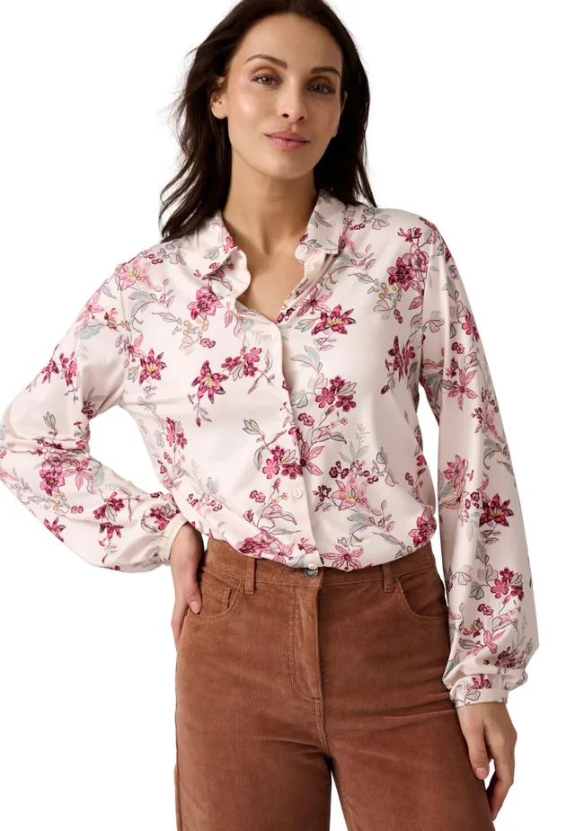 Damart Prêt-à-porter camicetta floreale marrone beige taglia 38-40 calda