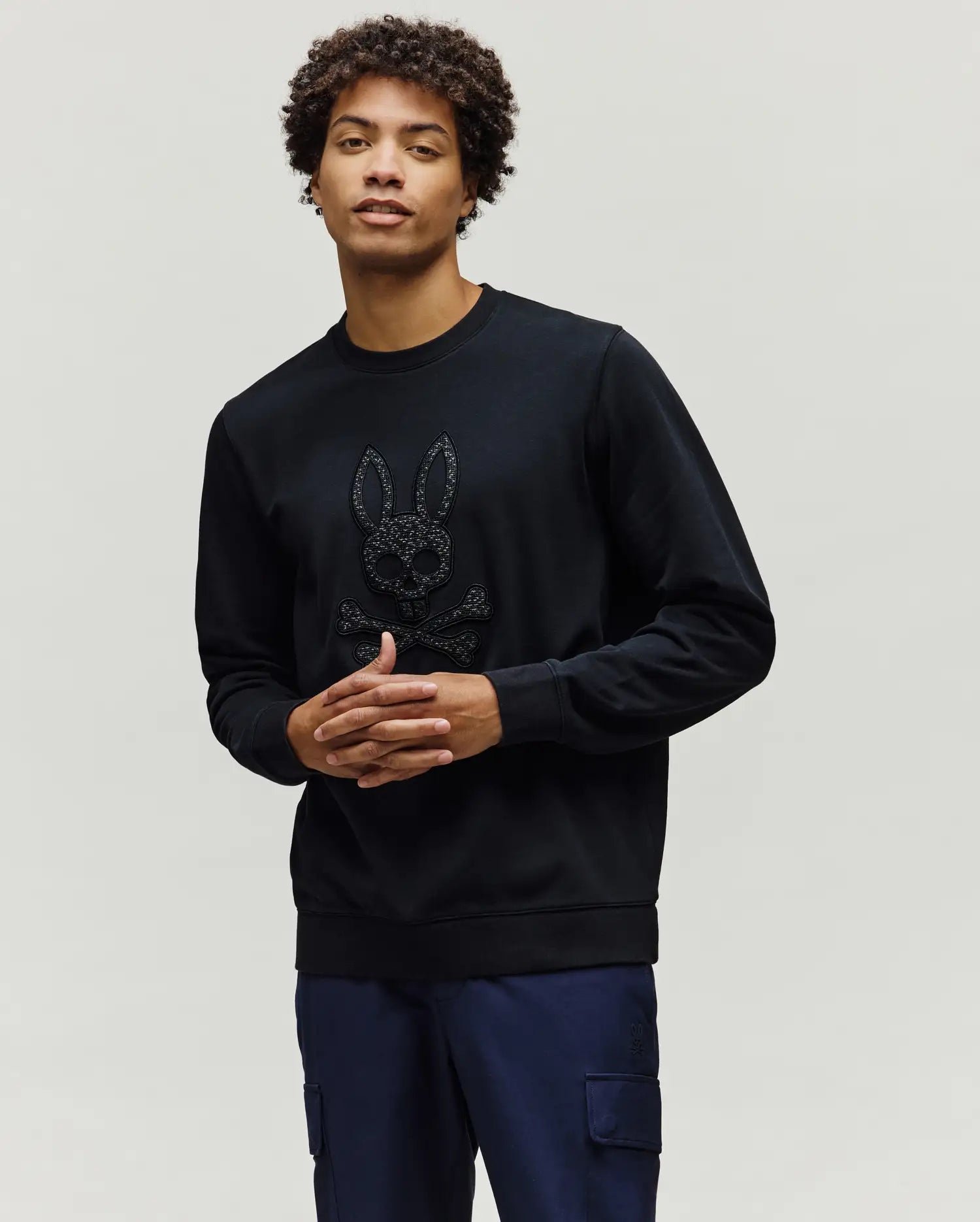 Psycho Bunny Men's Sweatshirts & Hoodies Gabin Textured Crew felpa nera