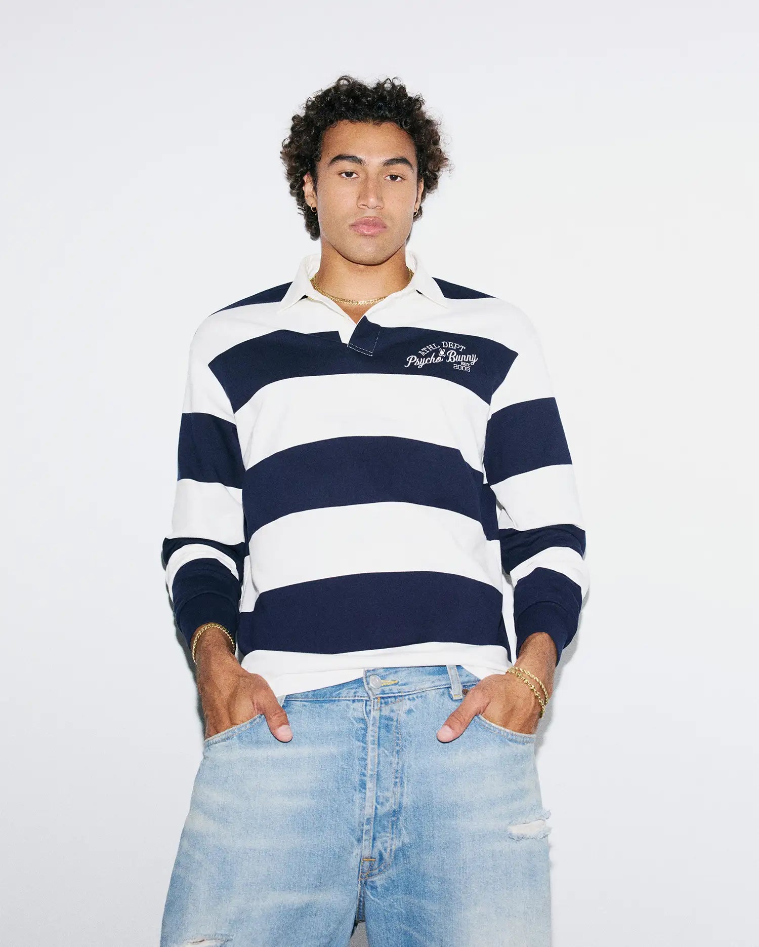 Psycho Bunny Men's Polos Keven Long Sleeve Polo MT0100320 polo blu relaxed