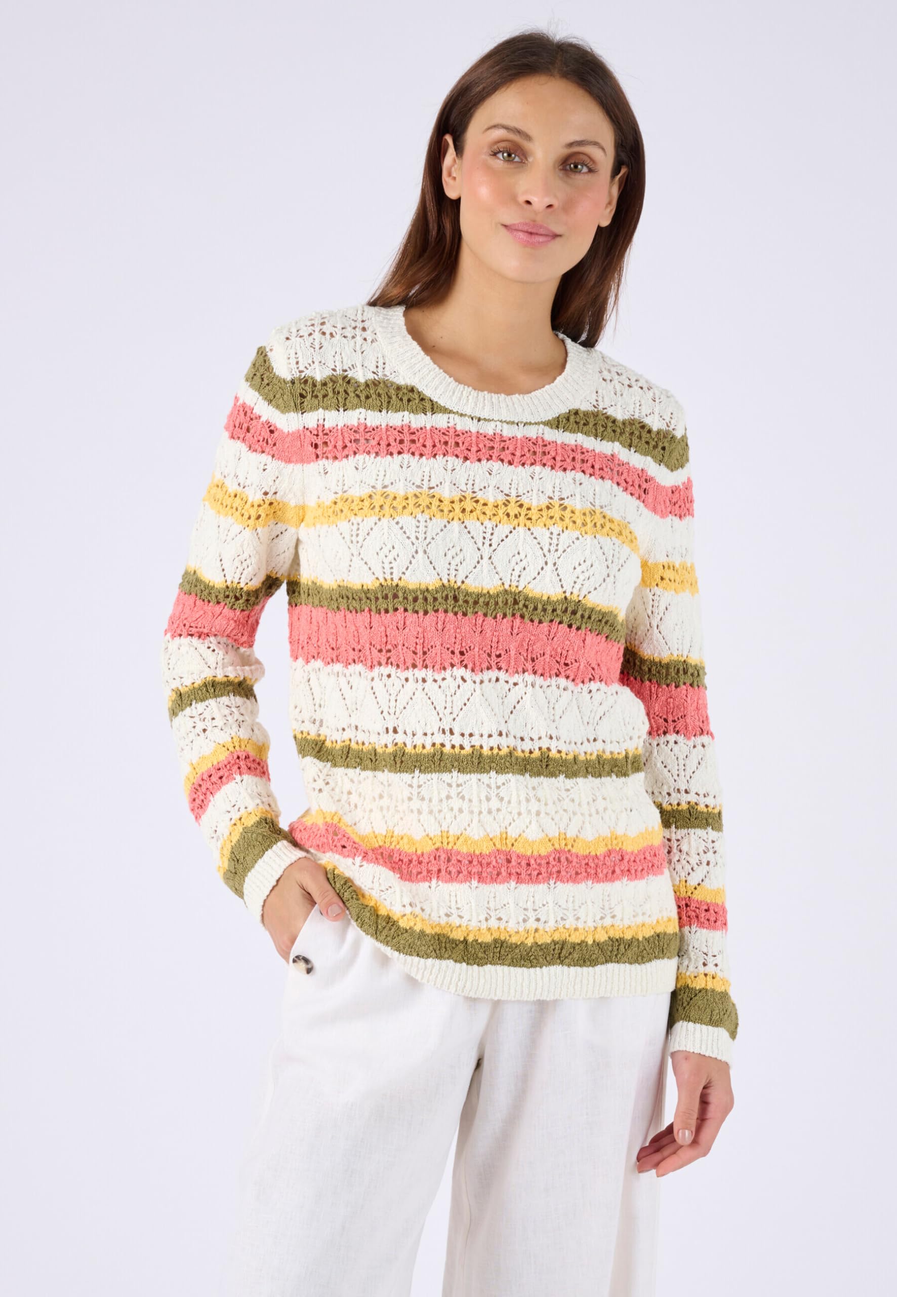 Damart Prêt-à-porter maglia traforata a righe donna 50-52 in cotone