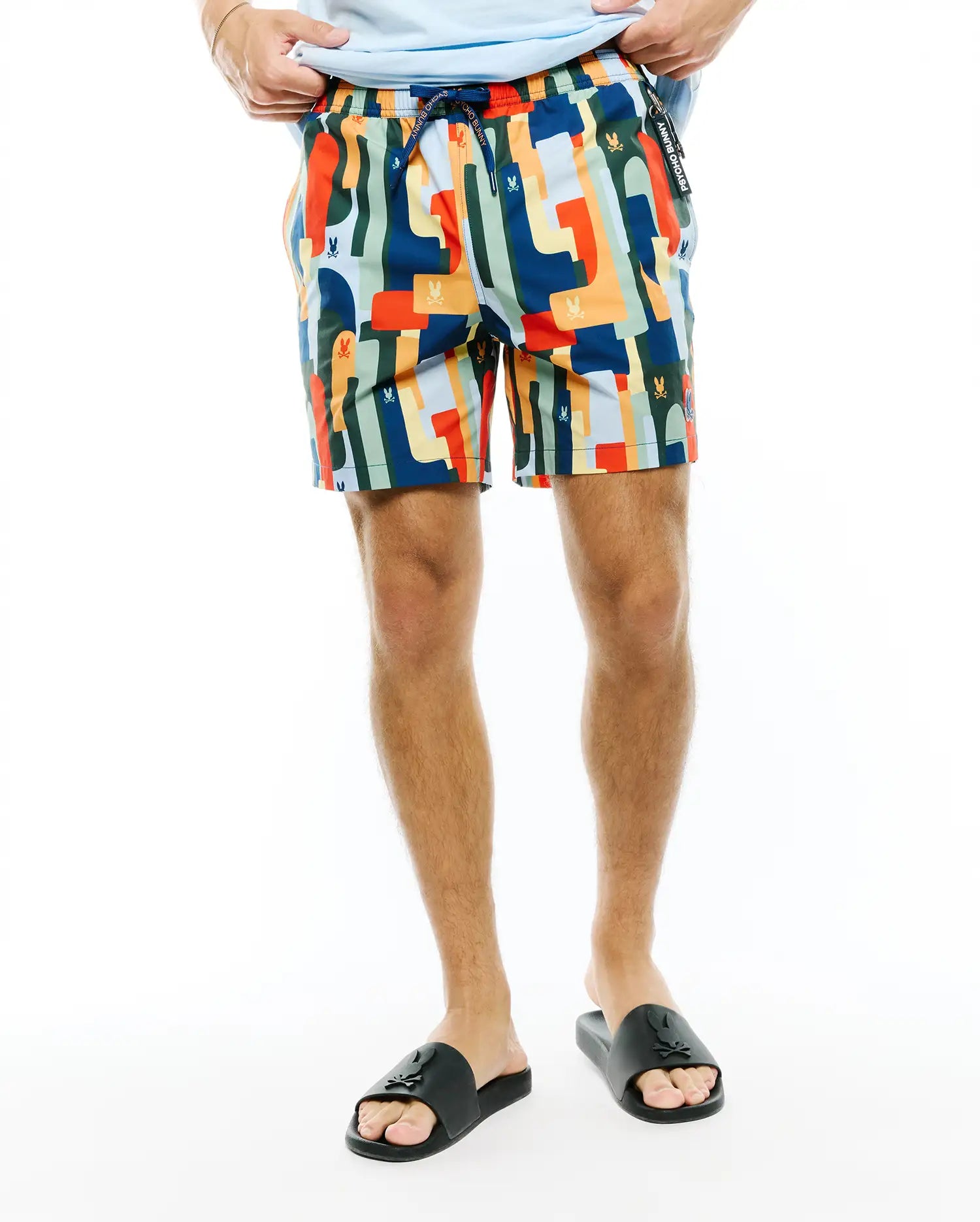 Psycho Bunny Men's Swimwear MENS WES ALL-OVER PRINT SWIM TRUNKS costume da bagno blu navy XXS