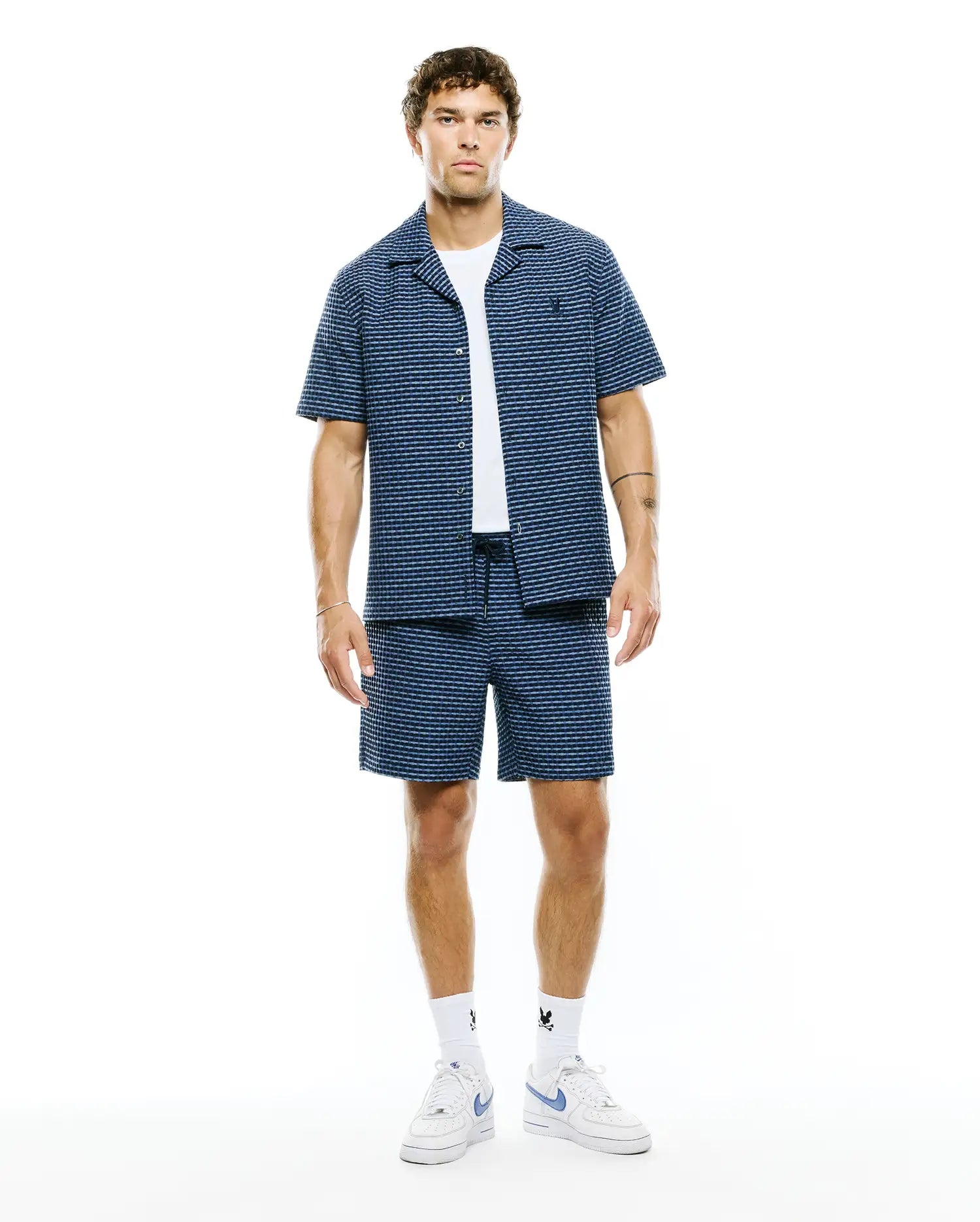 Psycho Bunny Men's Shirts Erik Raised Check Shirt MT0300190 camicia navy