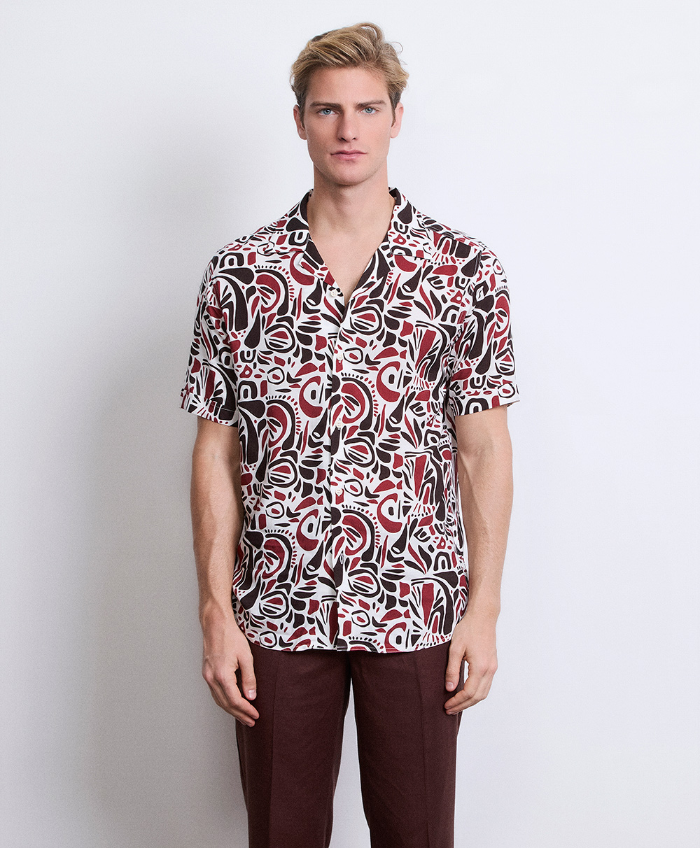 Markup Uomo Camicie Camicia in lino stampato collo riviera