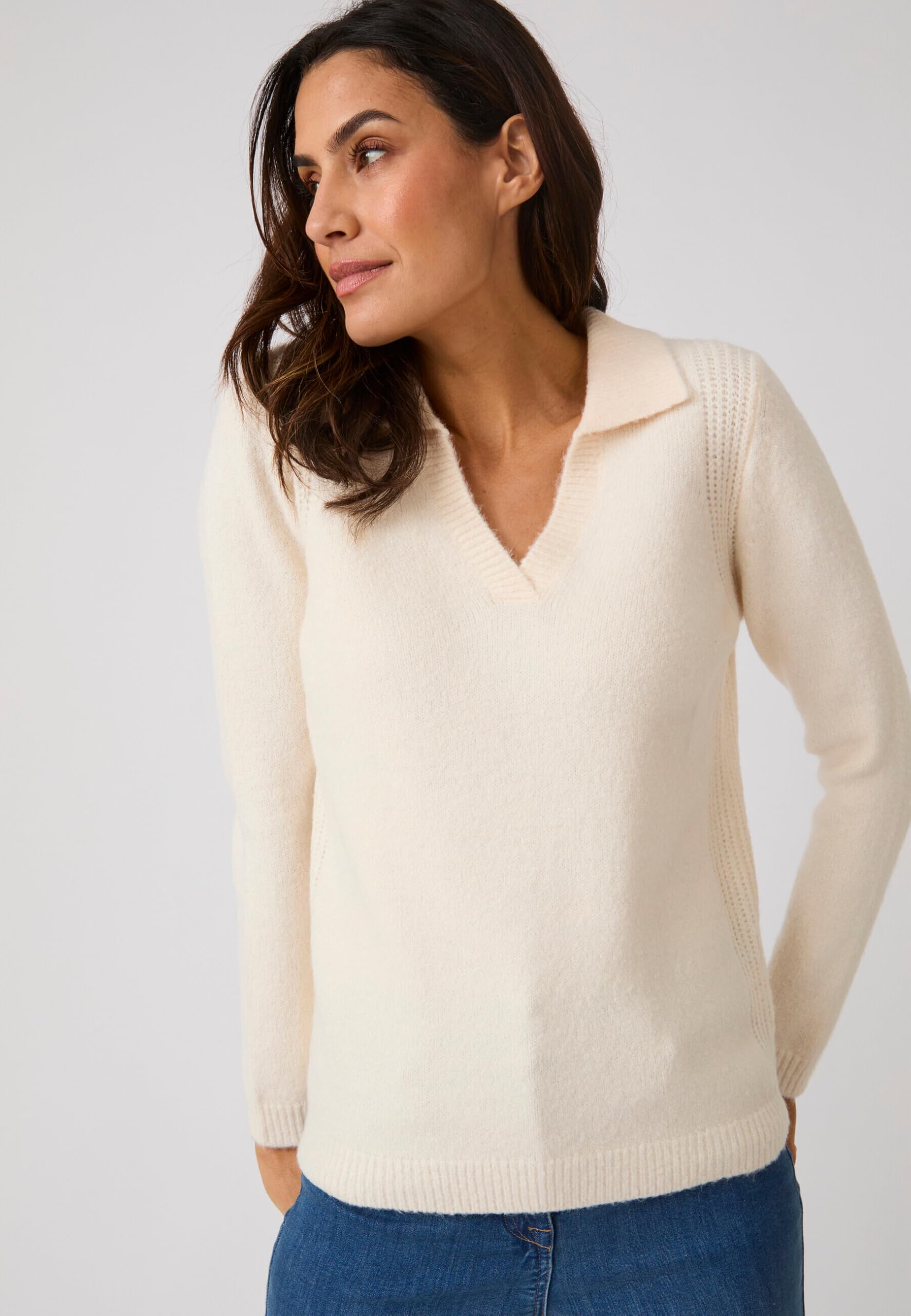 Damart Prêt-à-porter Maglione donna marrone beige 38-40 collo polo