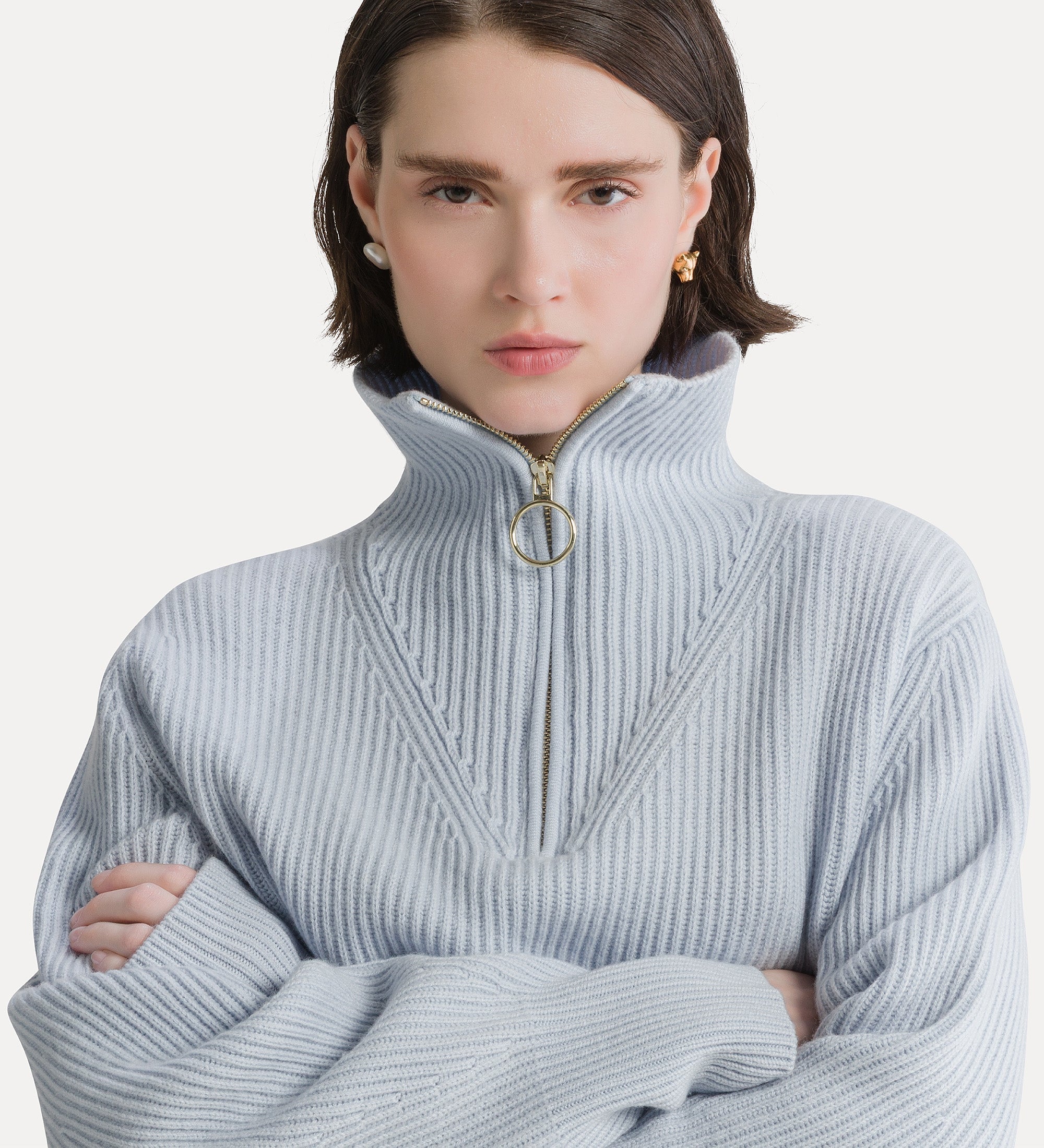 Forte maglieria wool and cashmere half-zip jumper maglione azzurro