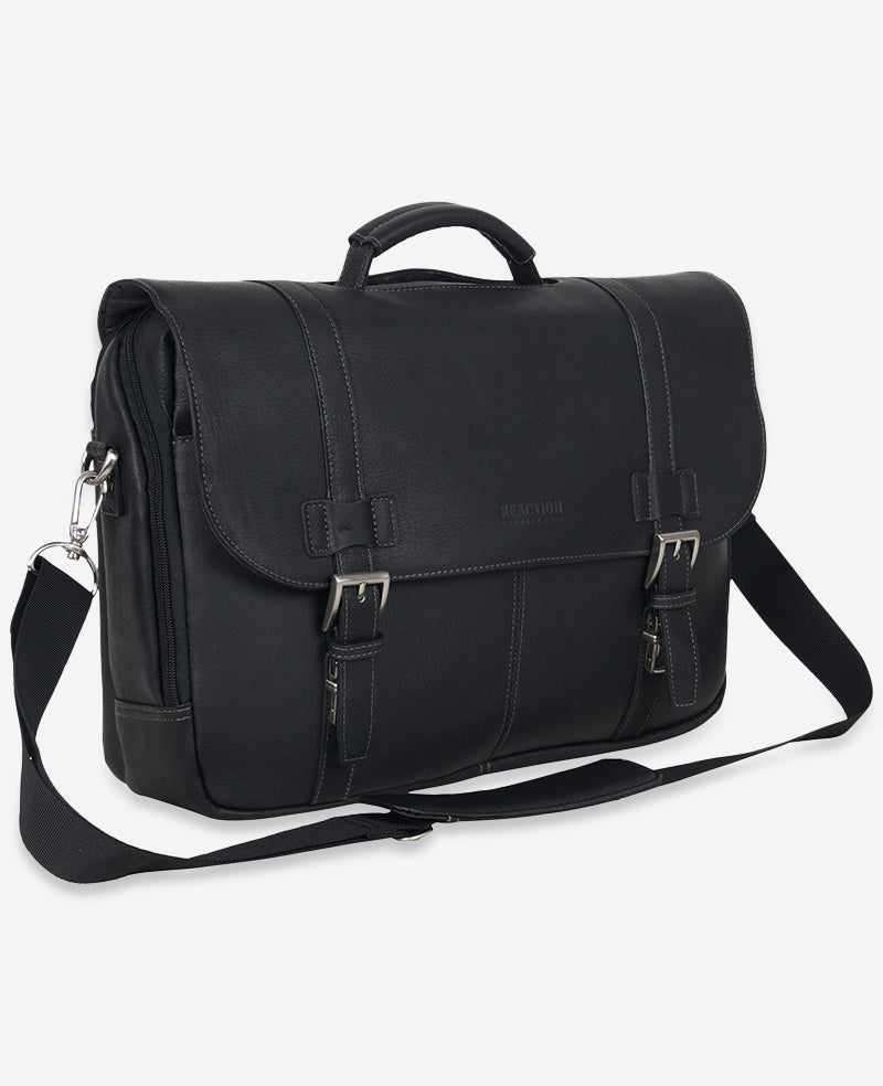 Kenneth Cole Reaction Bags Colombian Leather Flapover Messenger Bag borsa messenger nera