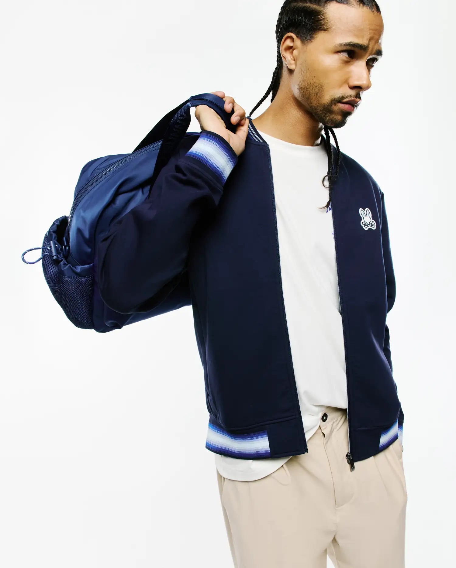 Psycho Bunny Jackets Jaydon Track Jacket giacca blu da uomo in cotone elasticizzato