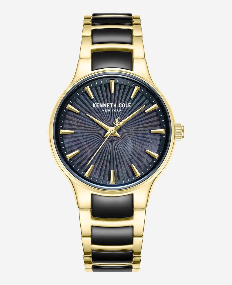 Kenneth Cole Reaction Watches Classic Two Tone Bracelet Watch orologio nero oro