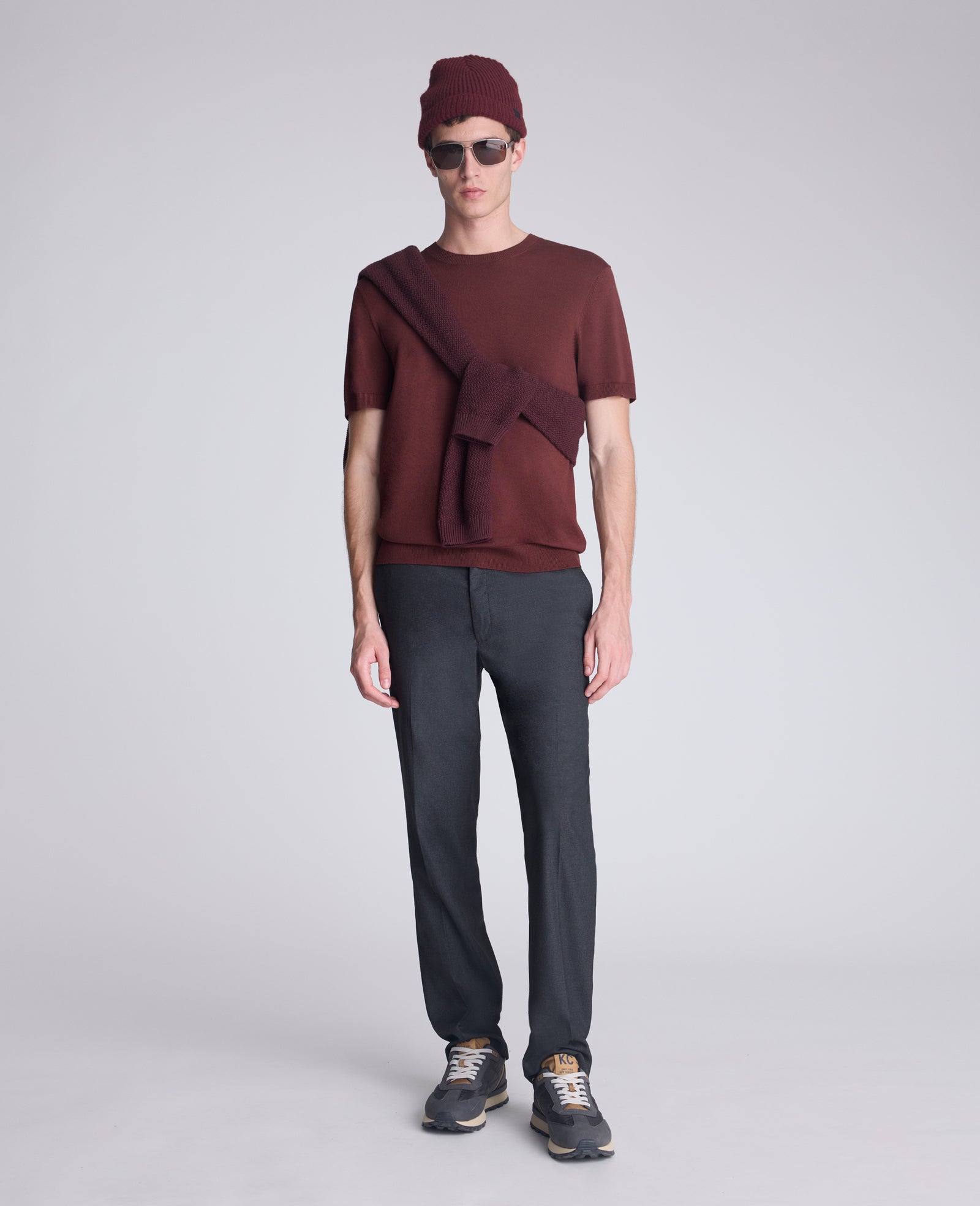 Kenneth Cole Reaction Clothing Sweater Tee maglia bordeaux maniche corte leggera