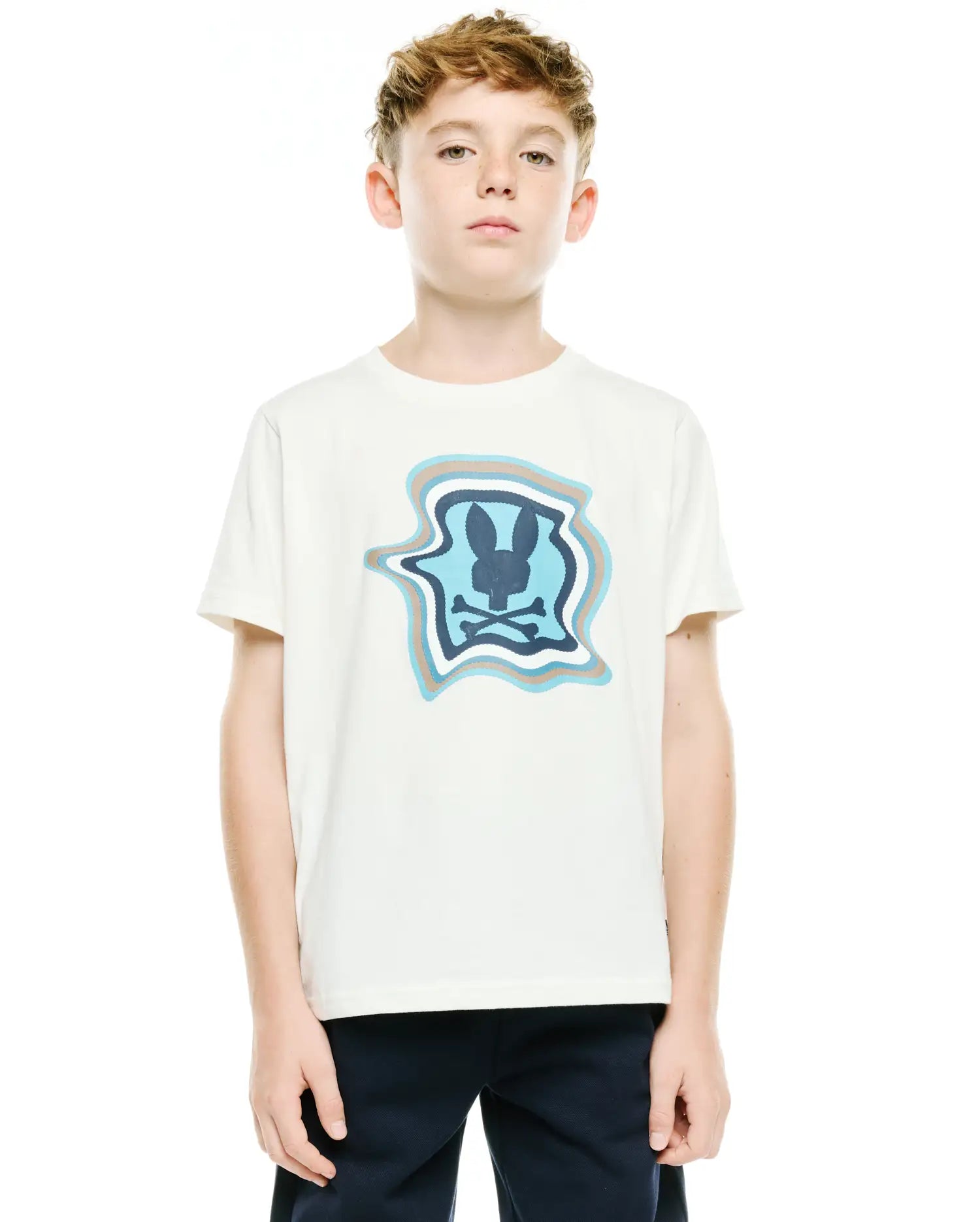 Psycho Bunny Kids Tees Kids' Klaus Pima Graphic Tee maglietta ecru cotone Pima