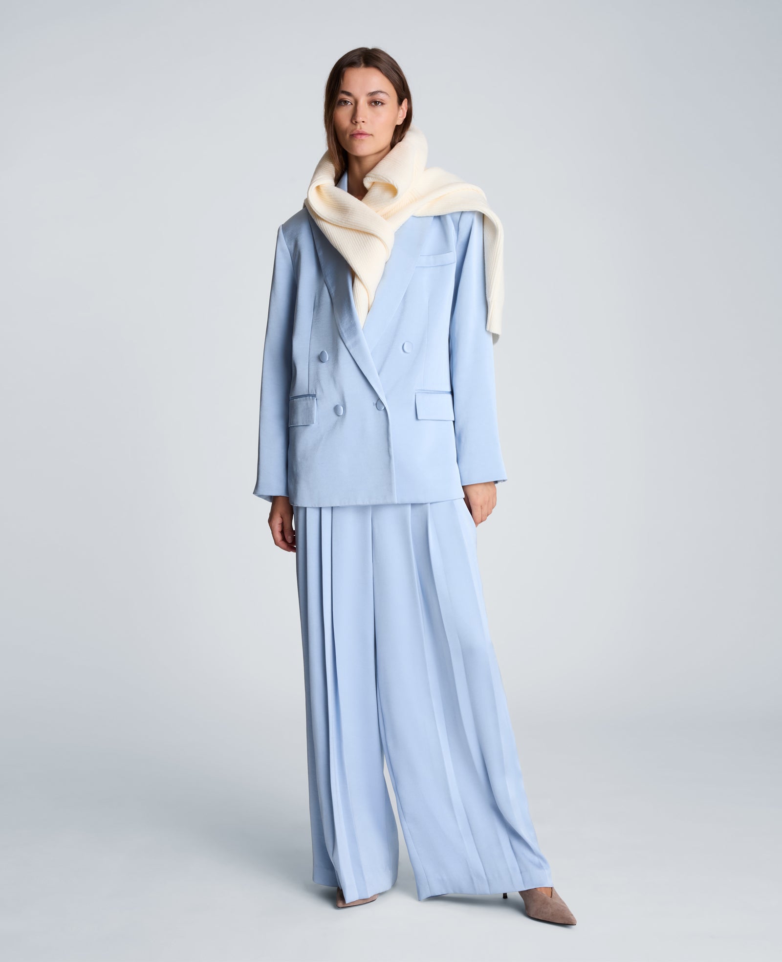 Kenneth Cole Reaction Clothing Double Breasted Boyfriend Jacket giacca blu satinata
