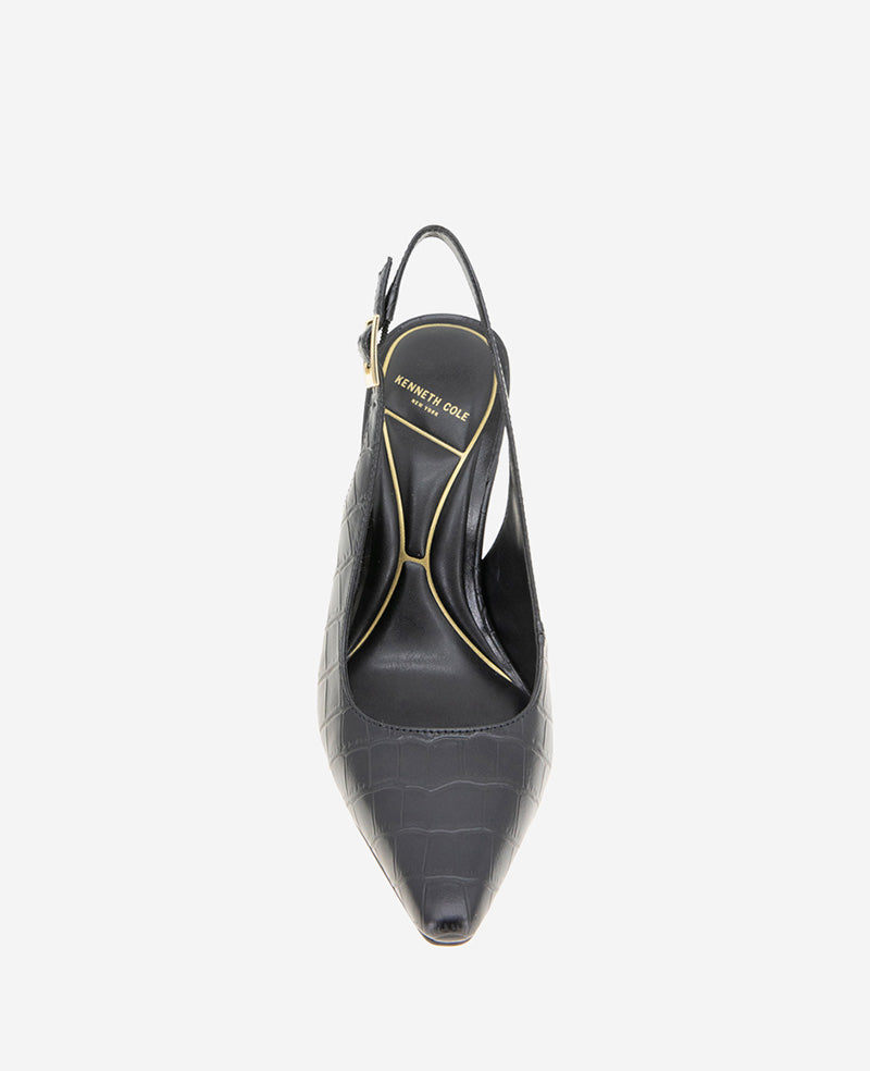 Kenneth Cole Reaction Shoes Quinnly Leather Croco Slingback Heel scarpe nere