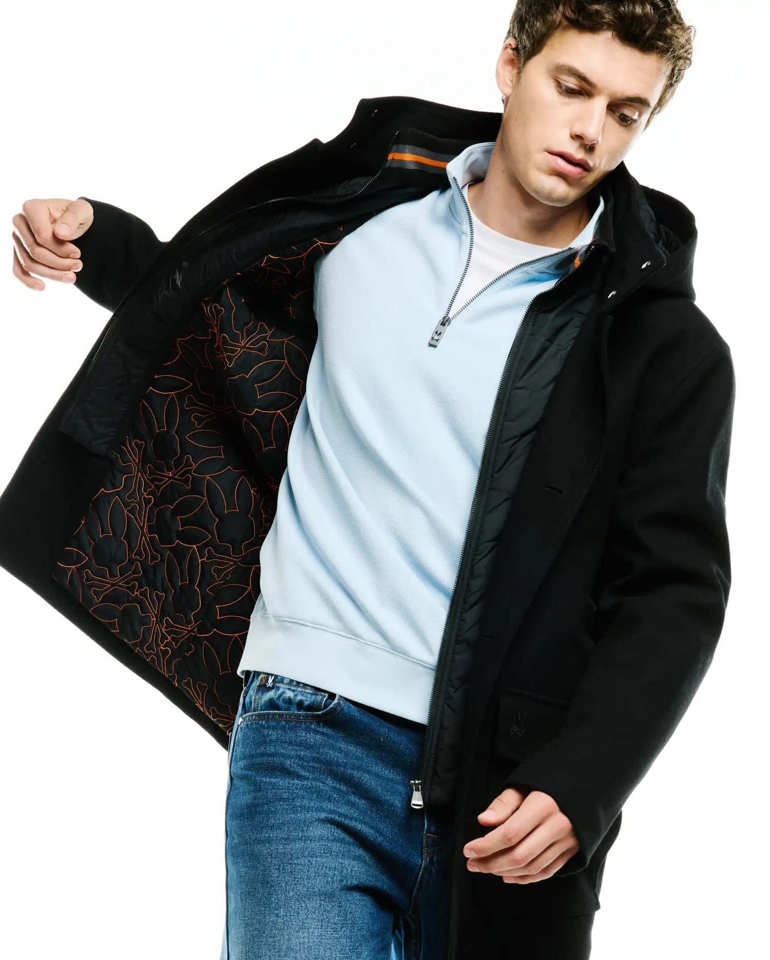 Psycho Bunny Jackets MEN'S LUTHER WOOL COAT MO1100100 cappotto nero XXS-XXXL lana