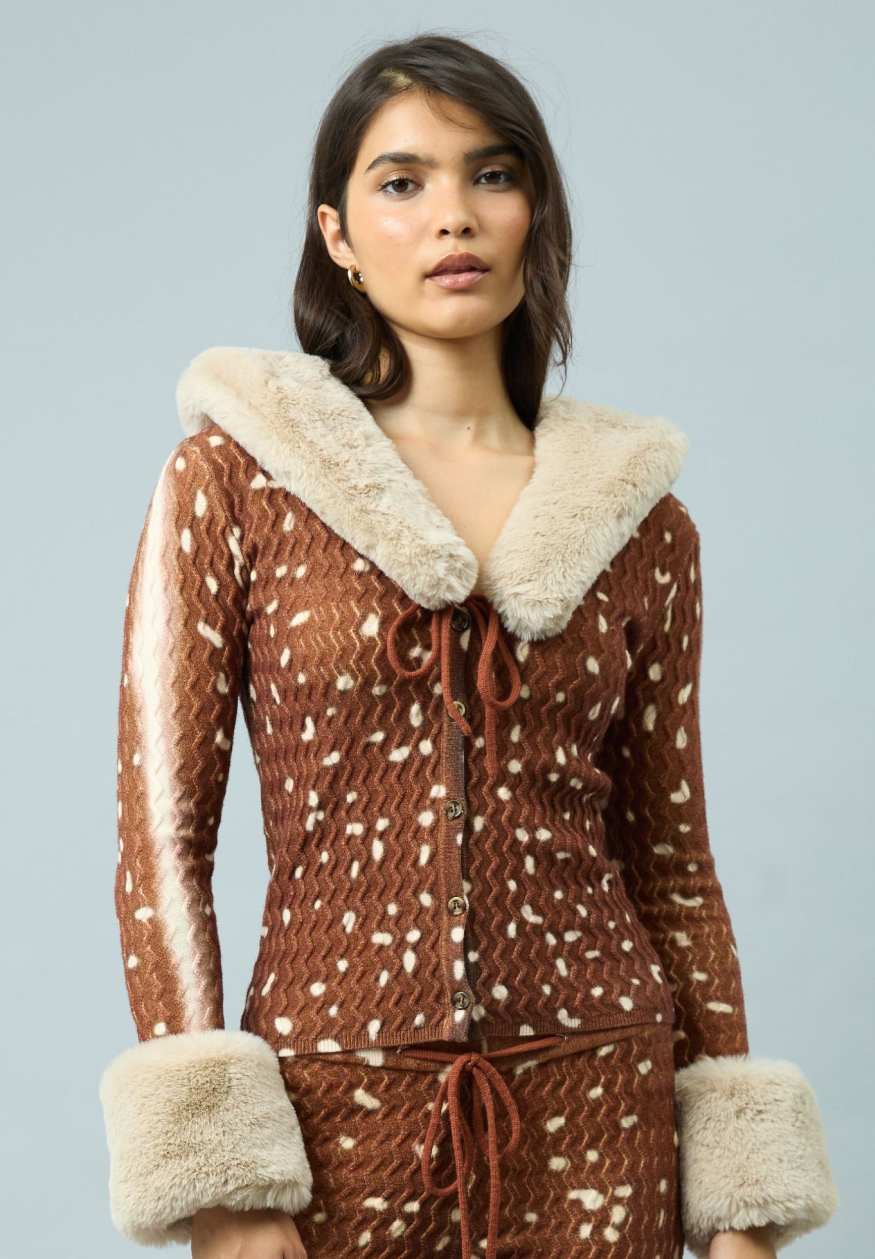 House Of Sunny Women's Knitwear BAMBI FUR COLLAR PEGGY cardigan jacquard