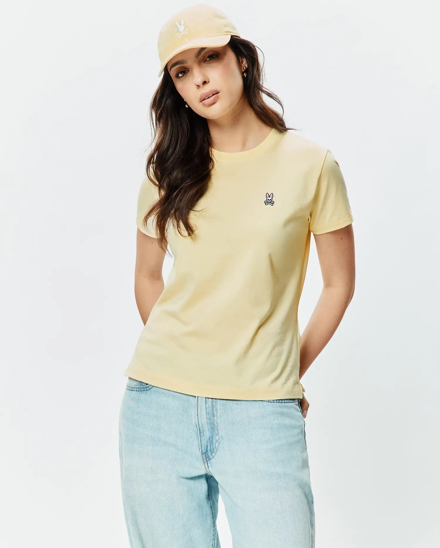 Psycho Bunny Women's Tops Classic Tee t-shirt donna giallo pastello cotone Pima