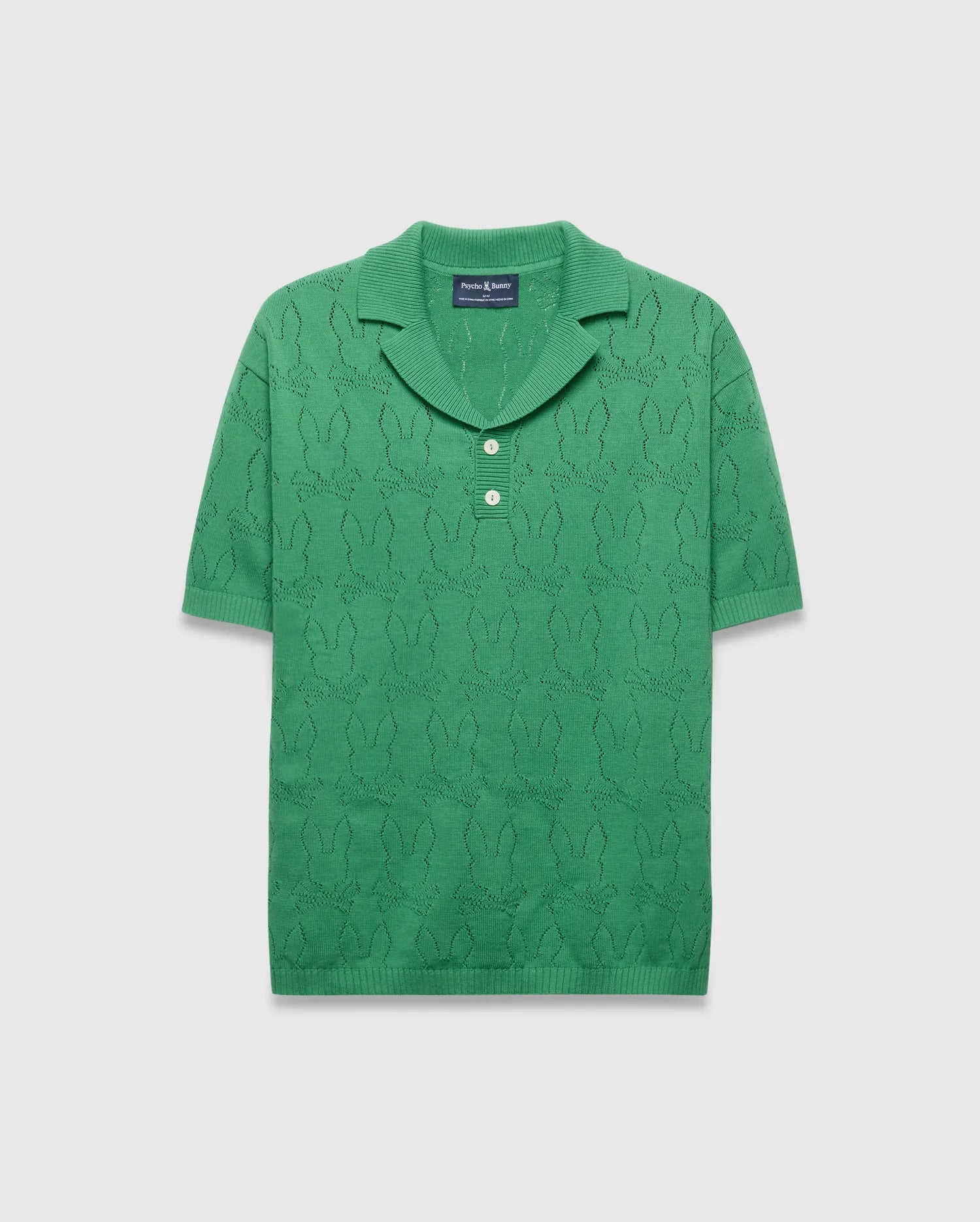 Psycho Bunny Men's Polos Harold Pointelle All Over Bunny polo in maglia verde