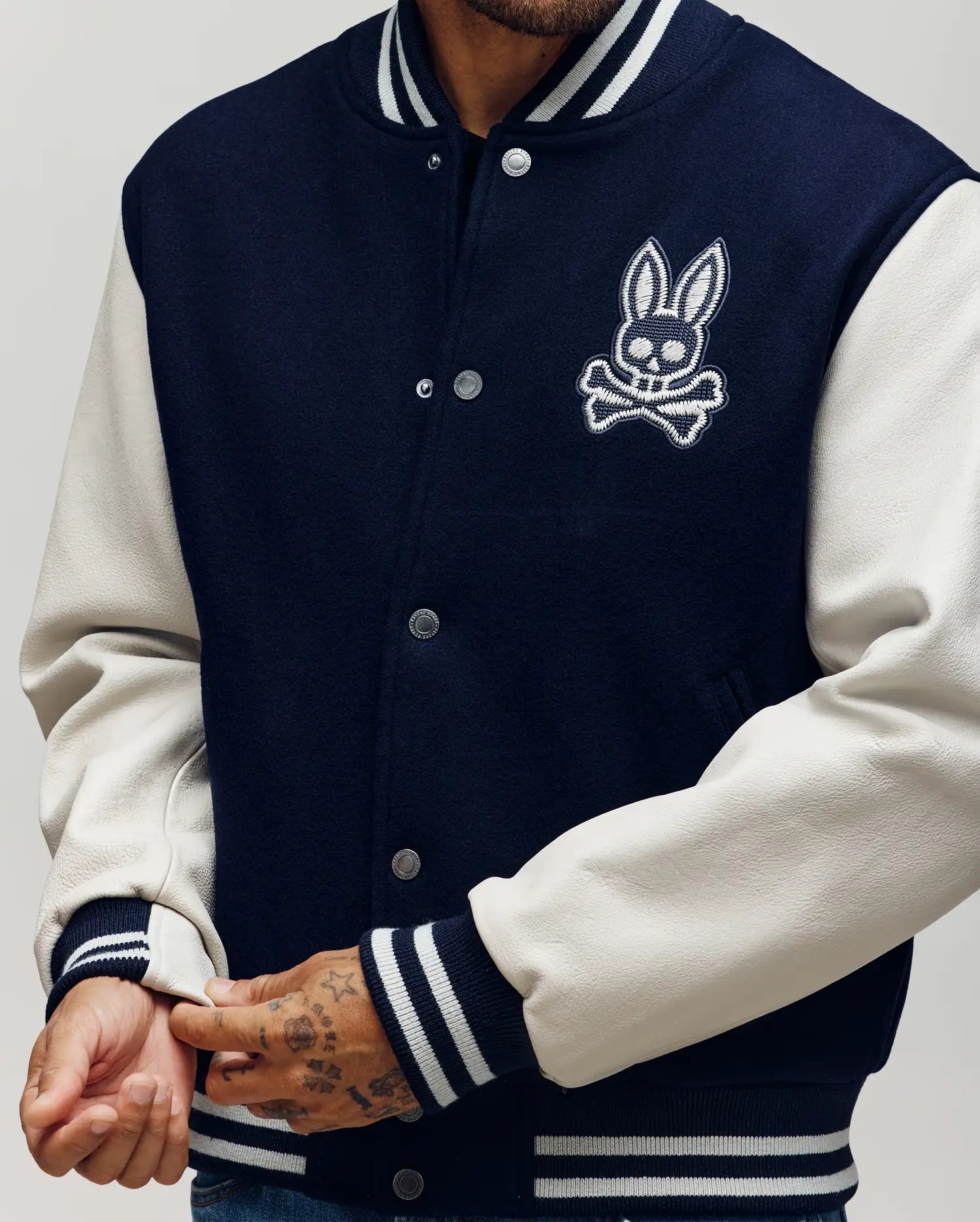 Psycho Bunny Jackets Jacob Leather Bomber giacca blu