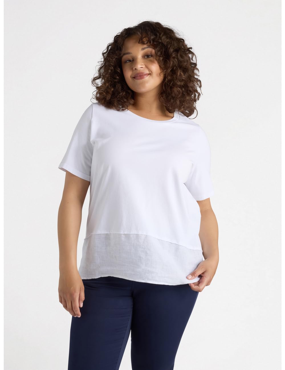 Fiorella Rubino Top e t-shirt T-Shirt Boxy in Due Tessuti cotone e lino