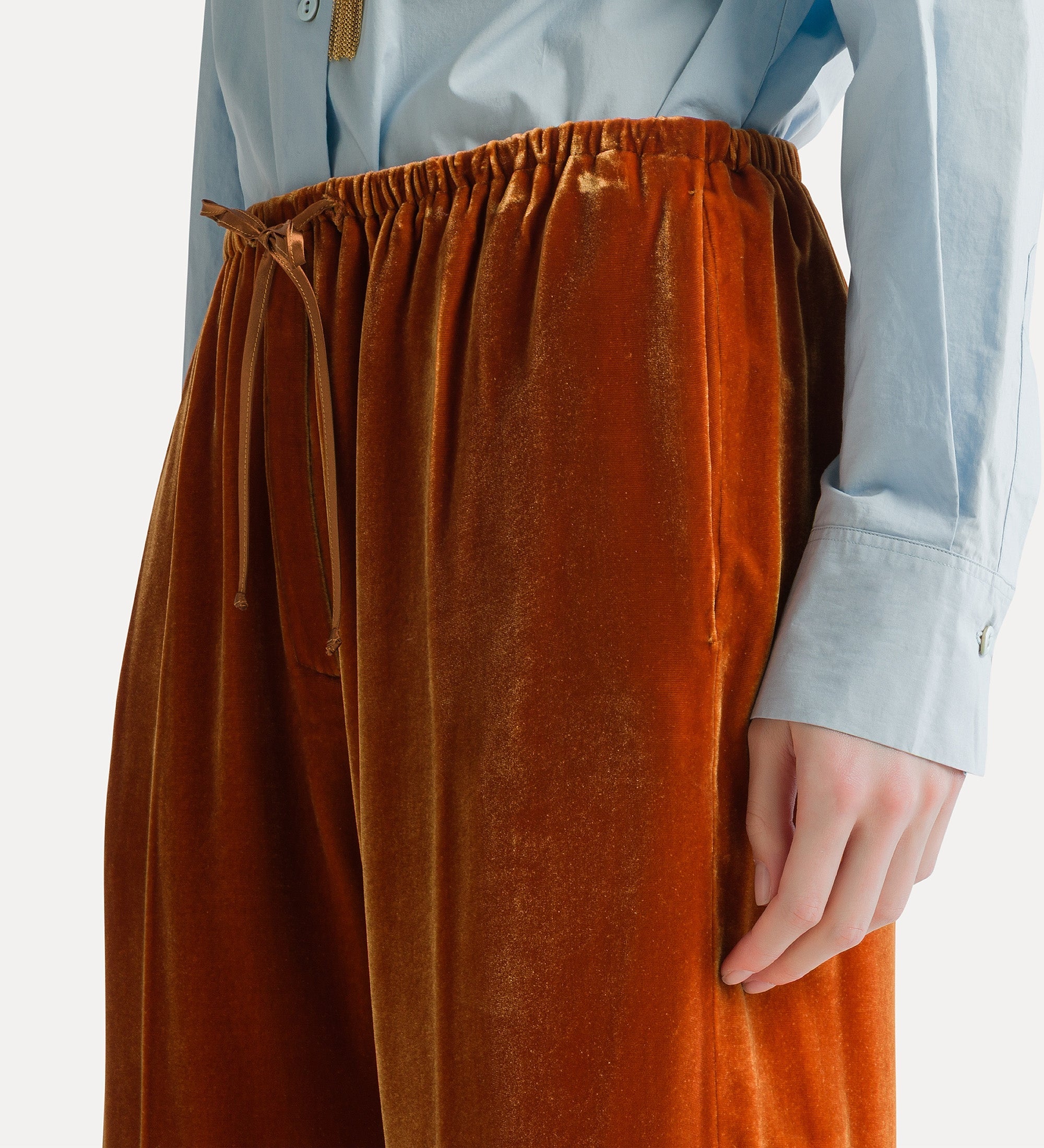 Forte pantaloni in velluto di viscosa e seta arancione