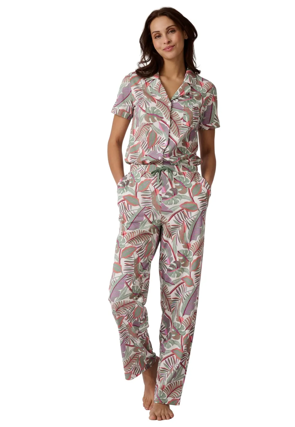 Damart Homewear Pantaloni pigiama donna M Marrone Ecru Tropicale in cotone