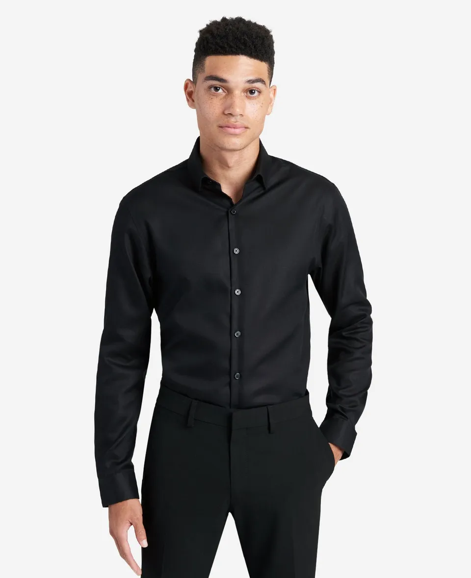 Kenneth Cole Reaction Clothing Slim-Fit Button-Down Stretch Dress Shirt with TEK FIT camicia nera
