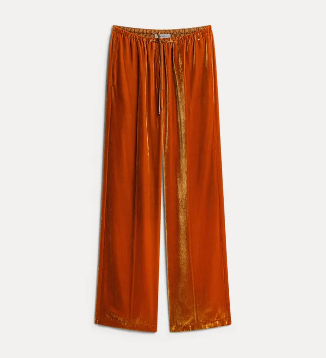 Forte pantaloni in velluto di viscosa e seta arancione