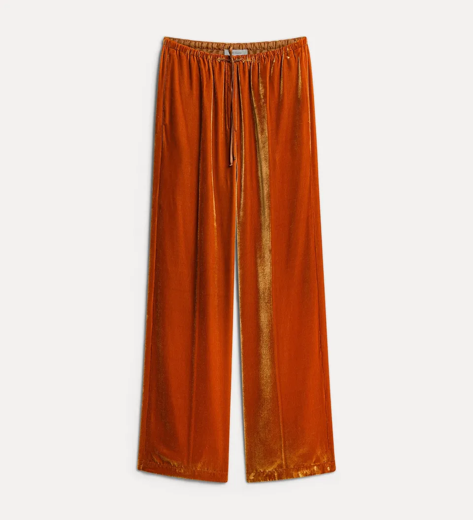 Forte pantaloni in velluto di viscosa e seta arancione