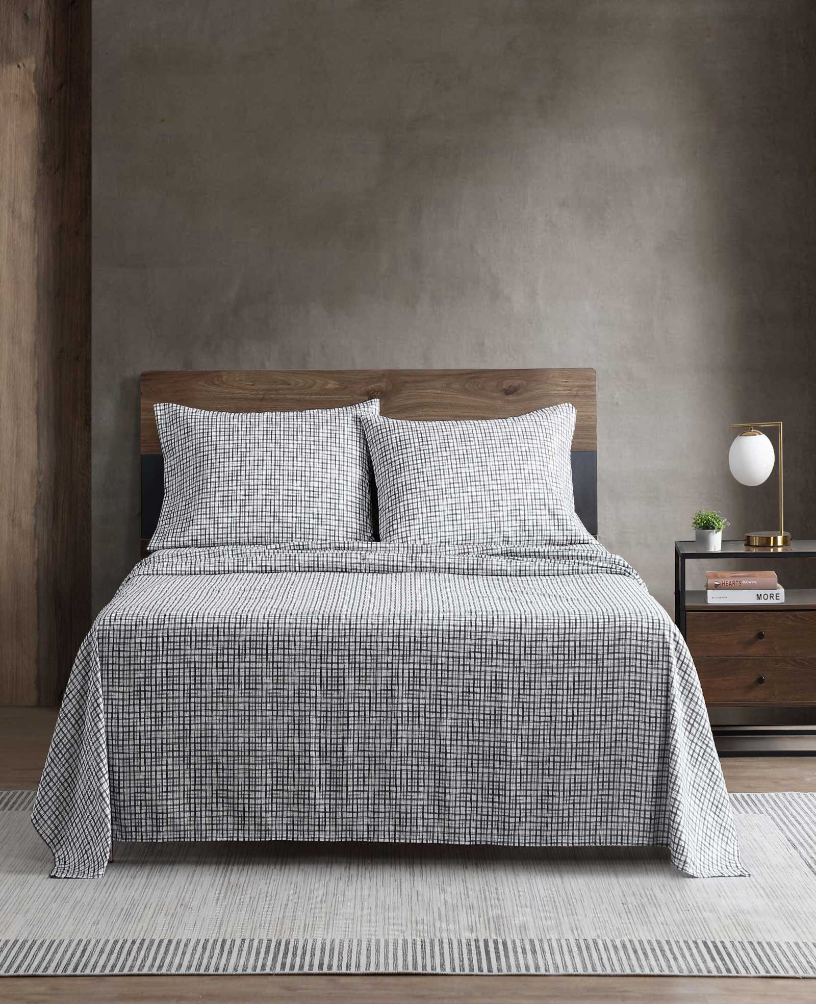 Kenneth Cole Reaction Home & Bedding Sketchy Check Sheet Set lenzuola Charcoal Queen poliestere