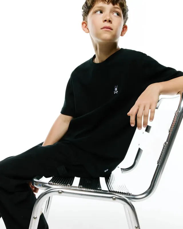 Psycho Bunny Kids Tees Maxton Waffle T-shirt nera in cotone elasticizzato