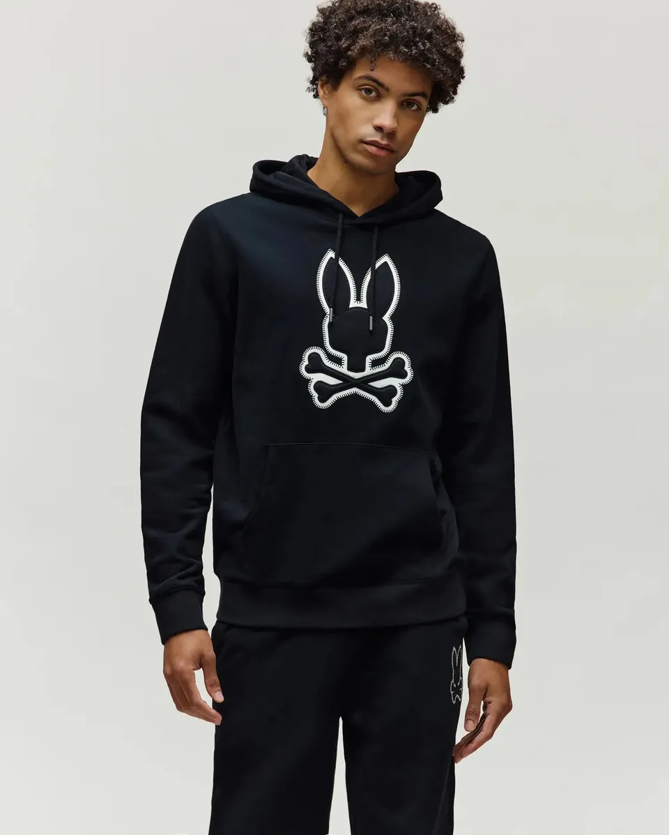 Psycho Bunny Men's Sweatshirts & Hoodies Gage Patch Hoodie MT0500089 felpa nera