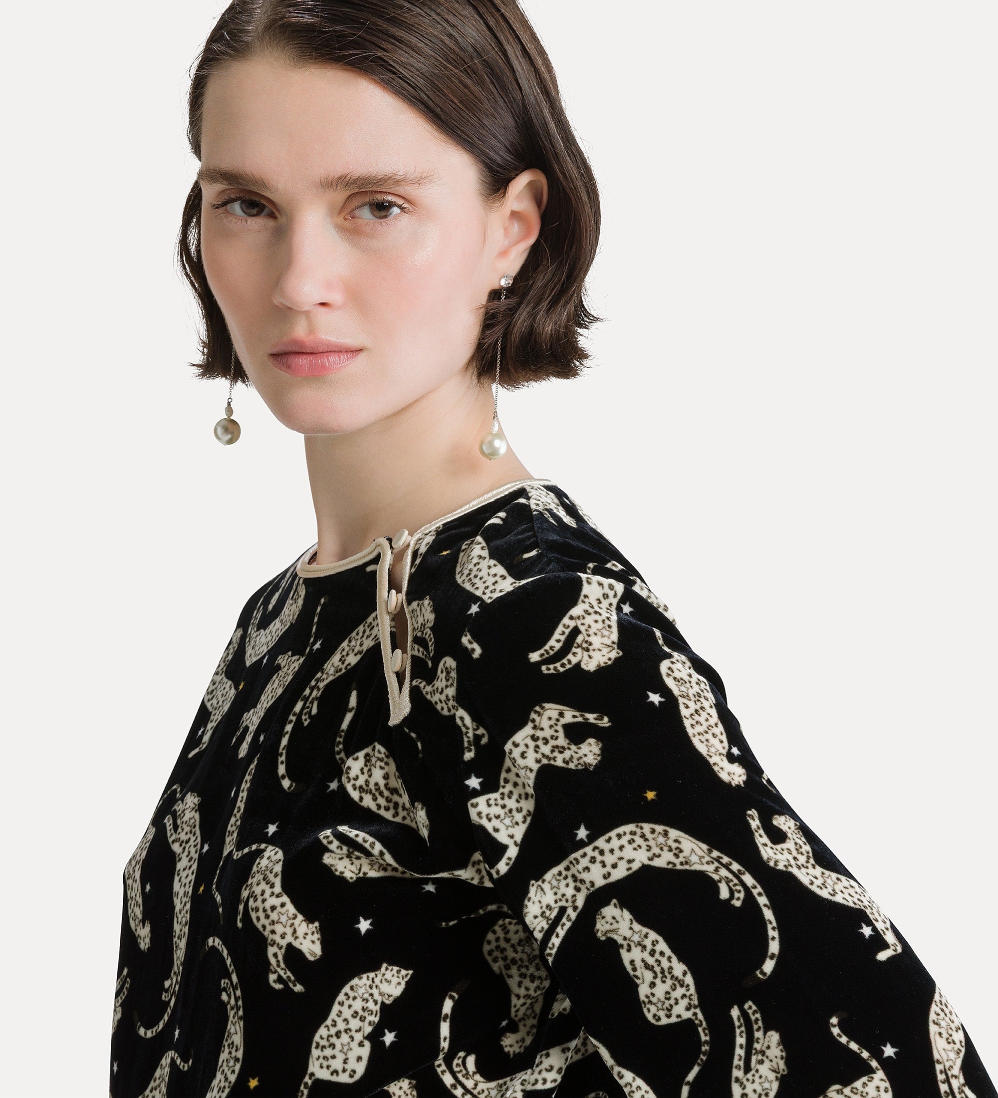 Forte camicie velvet top with “royal leopard” print night top nero