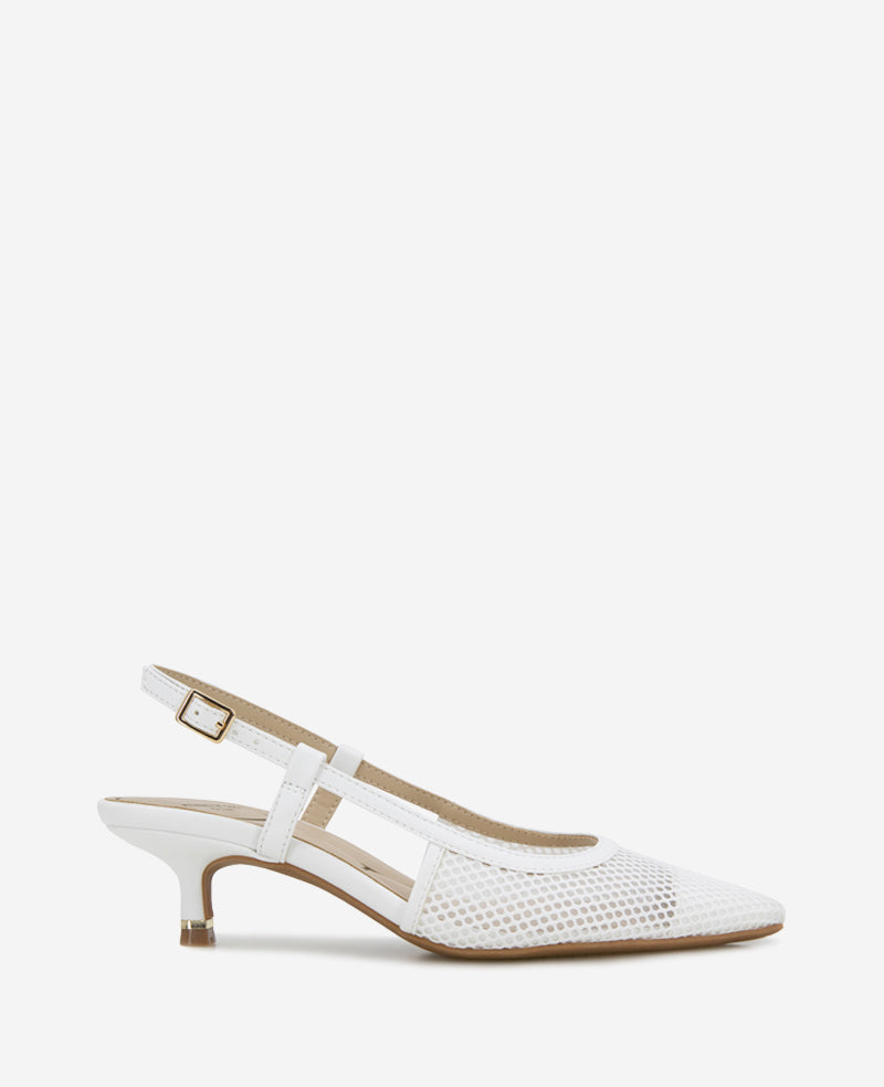 Kenneth Cole Reaction Shoes Martha Mesh Cap Toe Kitten Heel Slingback décolleté bianca 5 rete