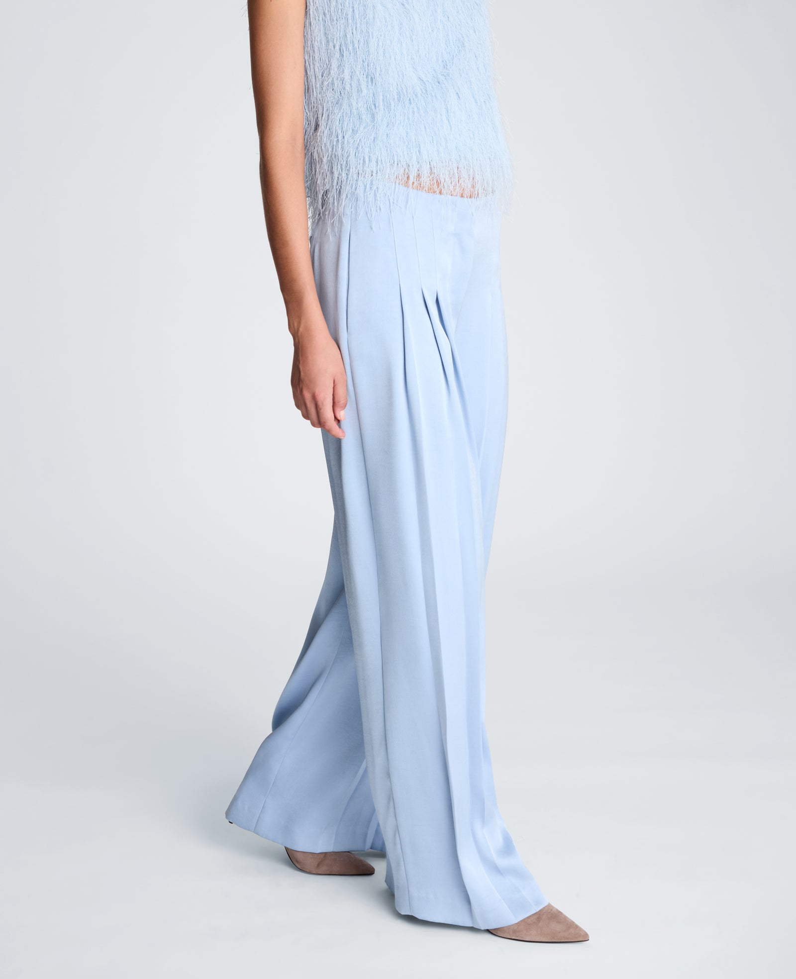 Kenneth Cole Reaction Clothing Fly Front High Rise Wide Leg Stitched Triple Pleat Pant pantaloni blu taglia 0–14 in raso