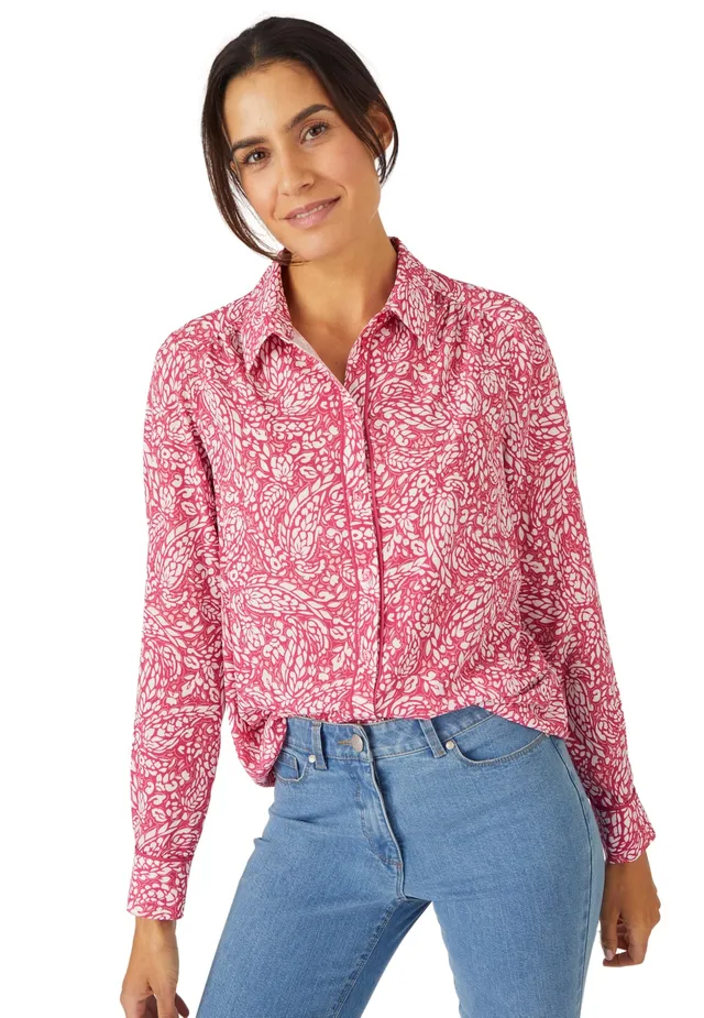 Damart Prêt-à-porter Camicetta Crepe Strutturata donna stampa fogliame